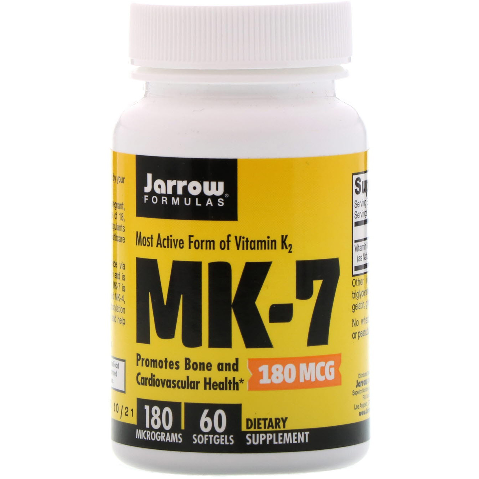 Jarrow Formulas, MK-7, Most Active Form of Vitamin K2, 180 mcg, 60 Softgels