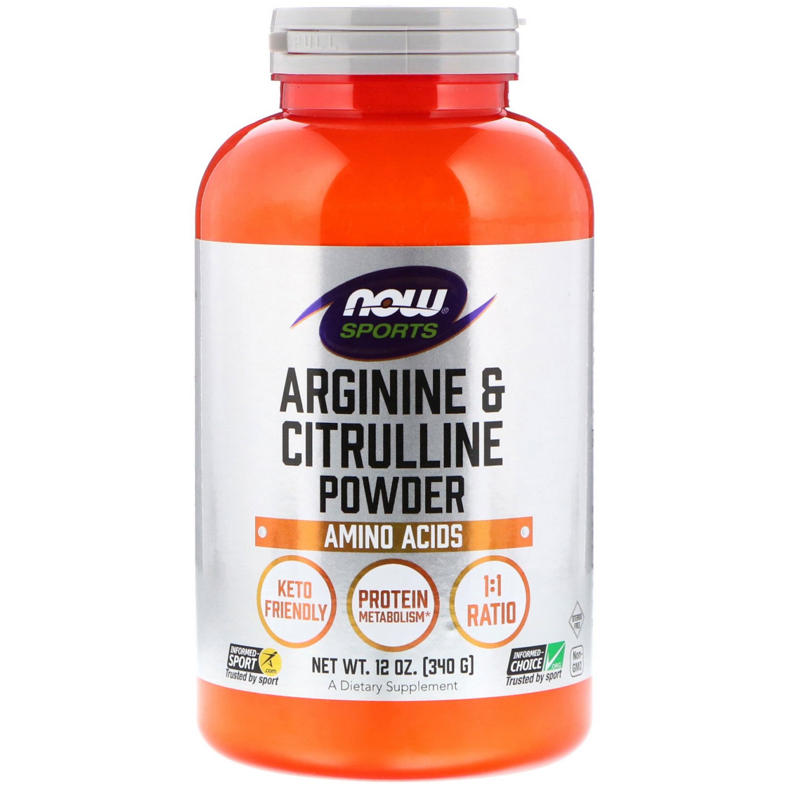 Now Foods, Esportes, Arginina e Citrulina em Pó, 340 g