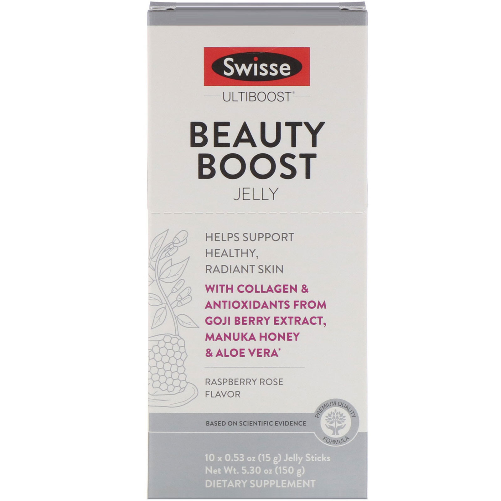 Swisse, Ultiboost, Gelatina de Beleza, Sabor de Framboesa e Rosa, 10 Tiras, 15 g (0,53 oz) Cada - Imagem 2