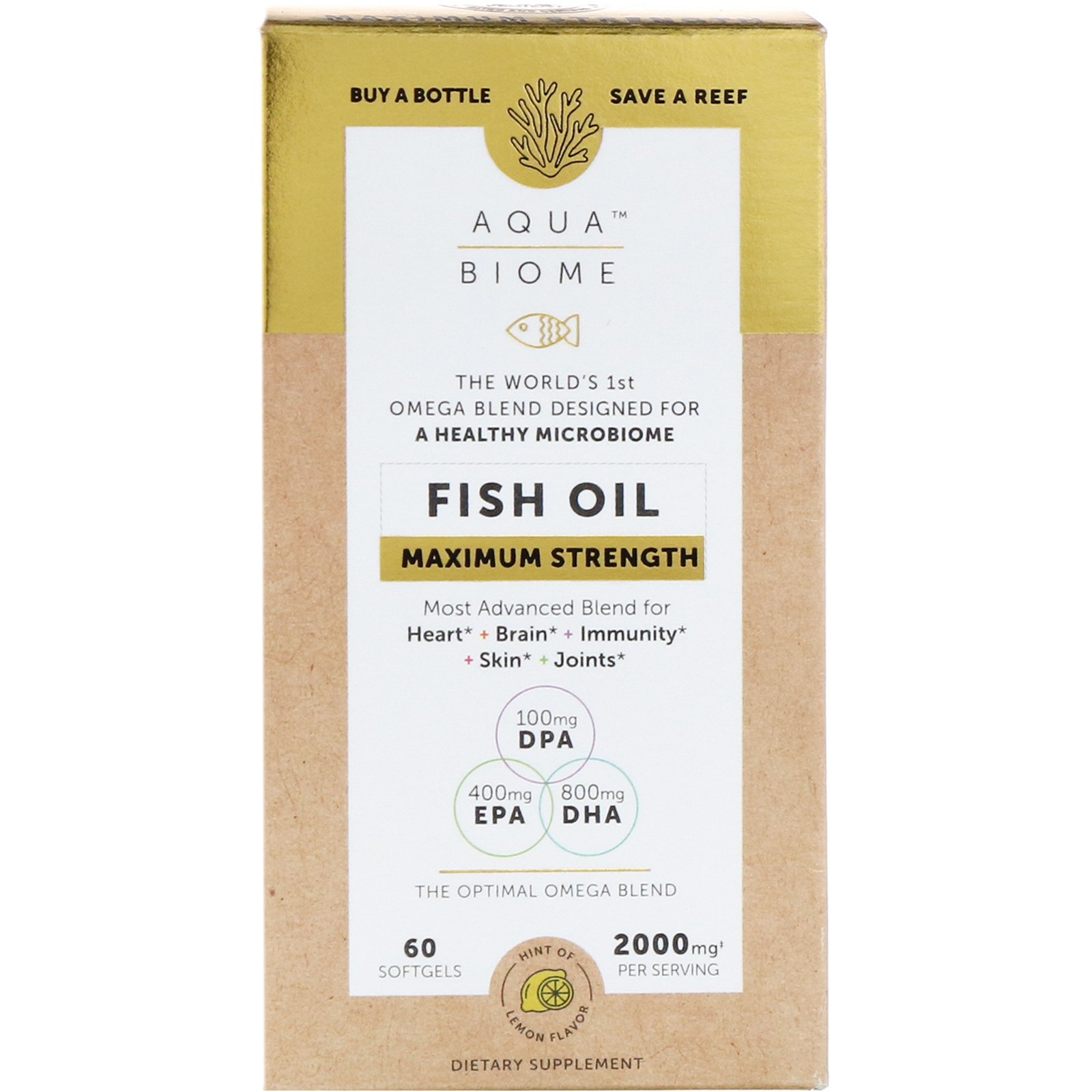 Enzymedica, Aqua Biome, Fish Oil, Maximum Strength, Lemon Flavor, 2,000 mg, 60 Softgels
