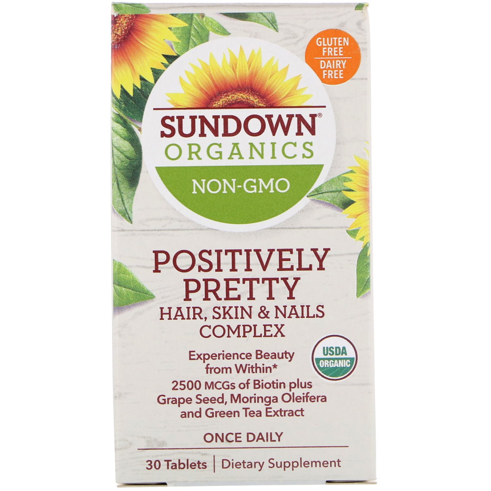 Sundown Organics, Positively Pretty, Complexo para Cabelos, Pele e Unhas, 30 Comprimidos