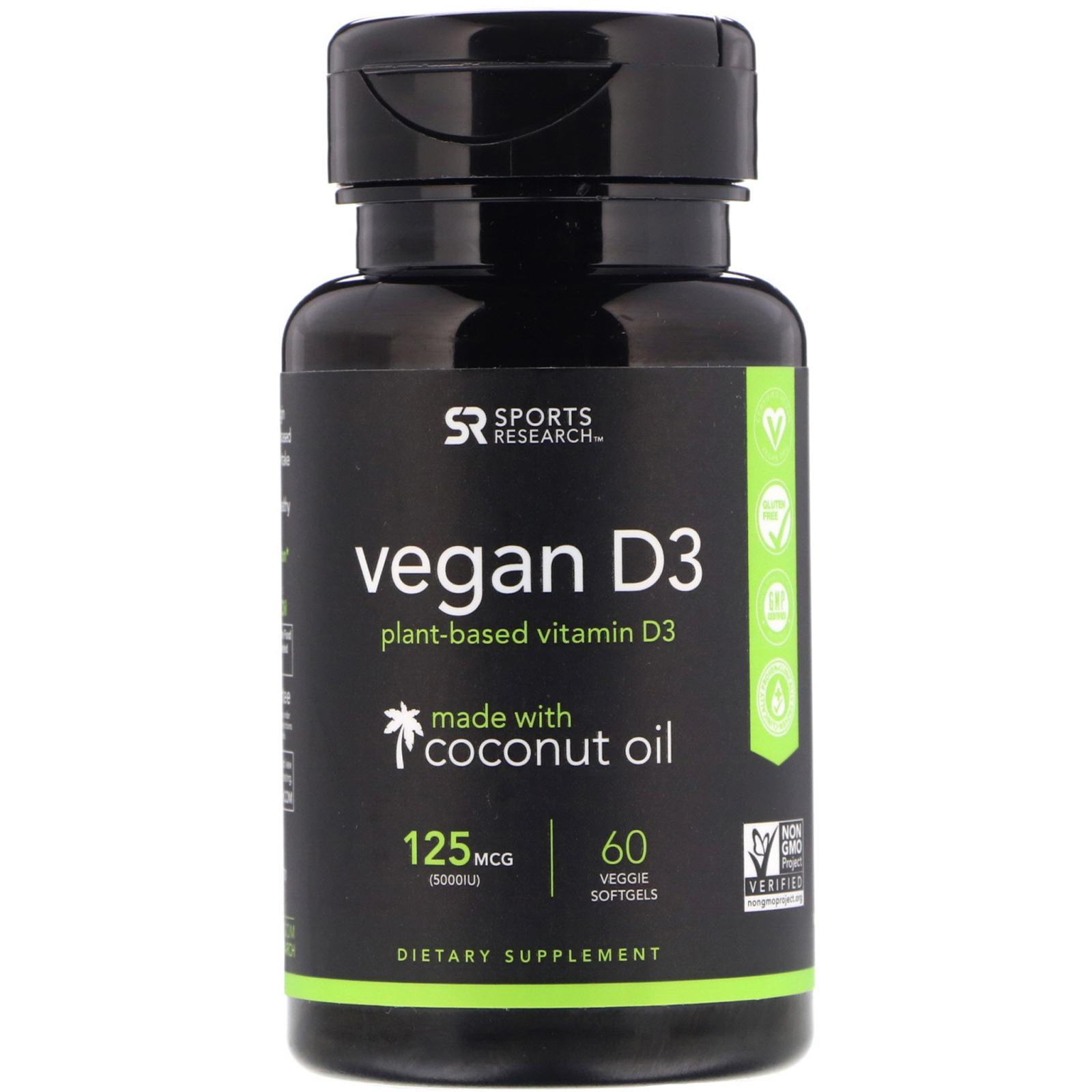 Sports Research, Vegan D3, 125 mcg (5,000 IU), 60 Veggie Softgels
