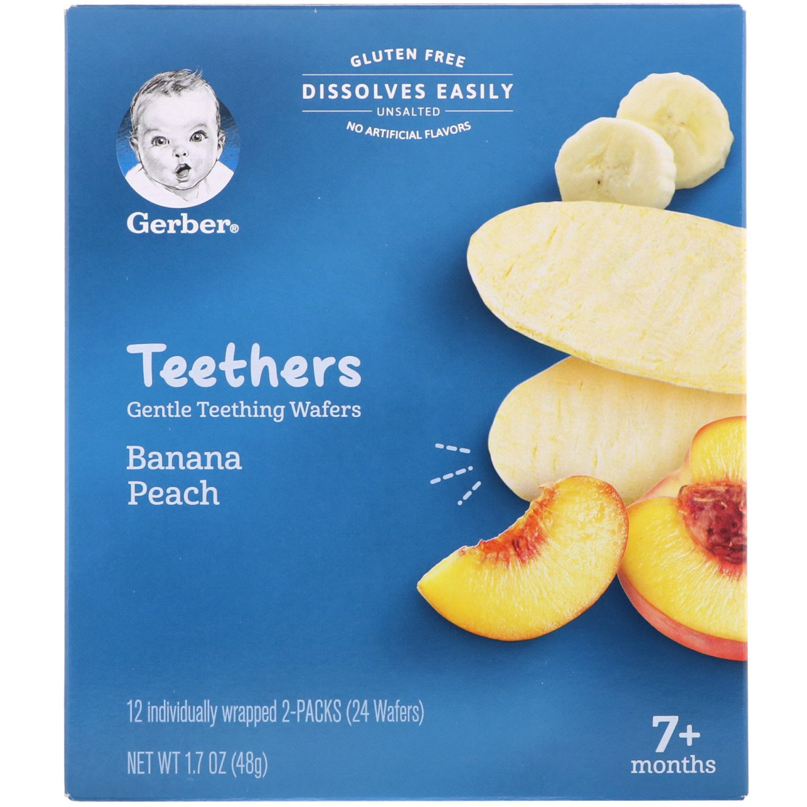 Gerber, Teethers, Gentle Teething Wafers, 7+ Months, Banana Peach, 24 Wafers, 1.7 oz (48 g)