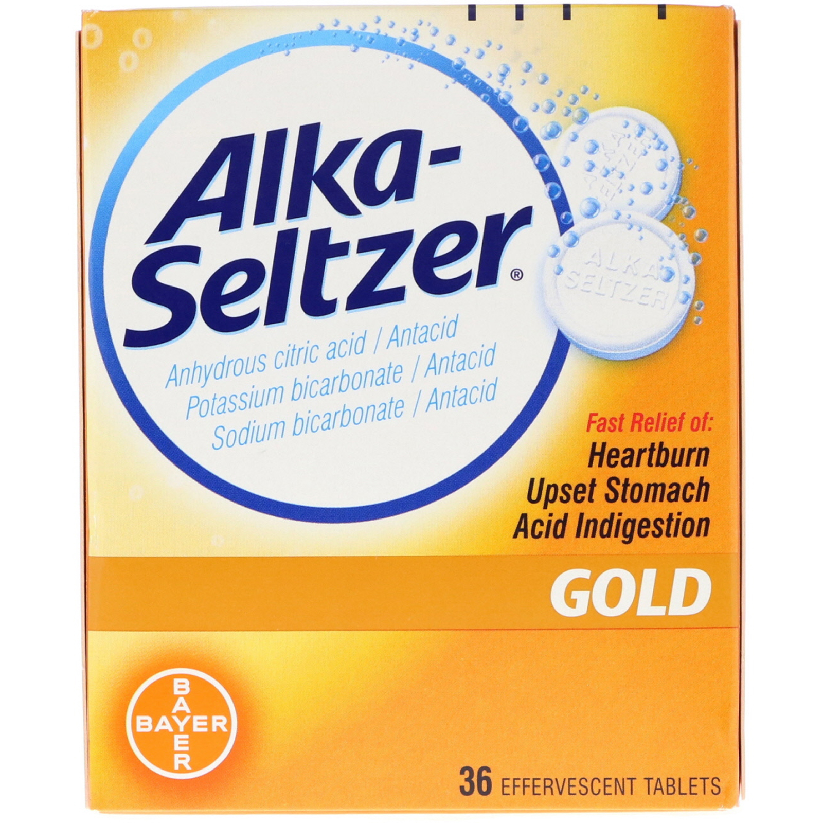 Alka-Seltzer, Gold, 36 Comprimidos Efervescentes