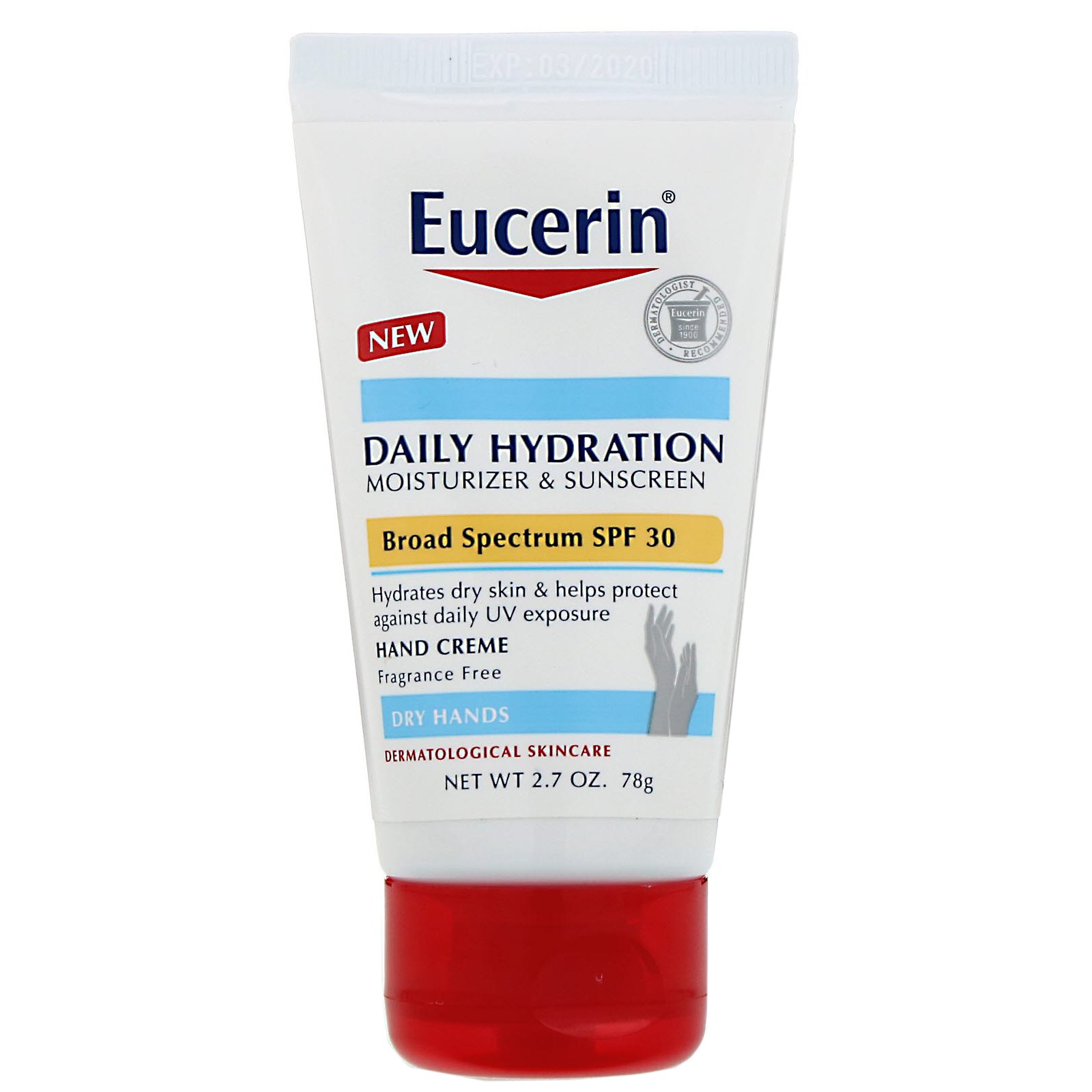 Eucerin, Creme de Hidratação Diária para as Mãos, Hidratante e Protetor Solar, FPS 30, Sem Fragrância, 78 g (2,7 oz)