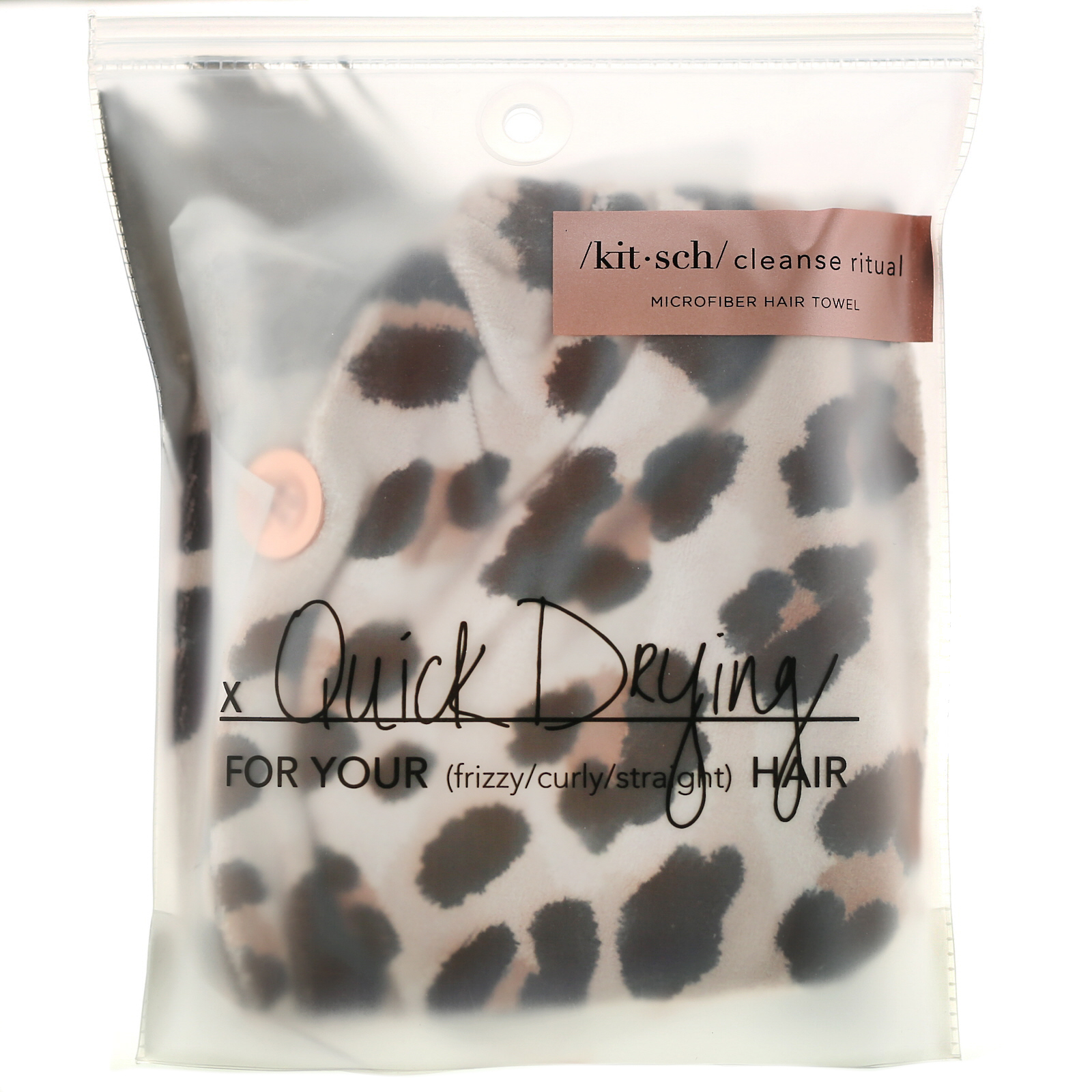 Kitsch, Toalha de Microfibra para Cabelo, Secagem Rápida, Leopardo, 1 Unidade