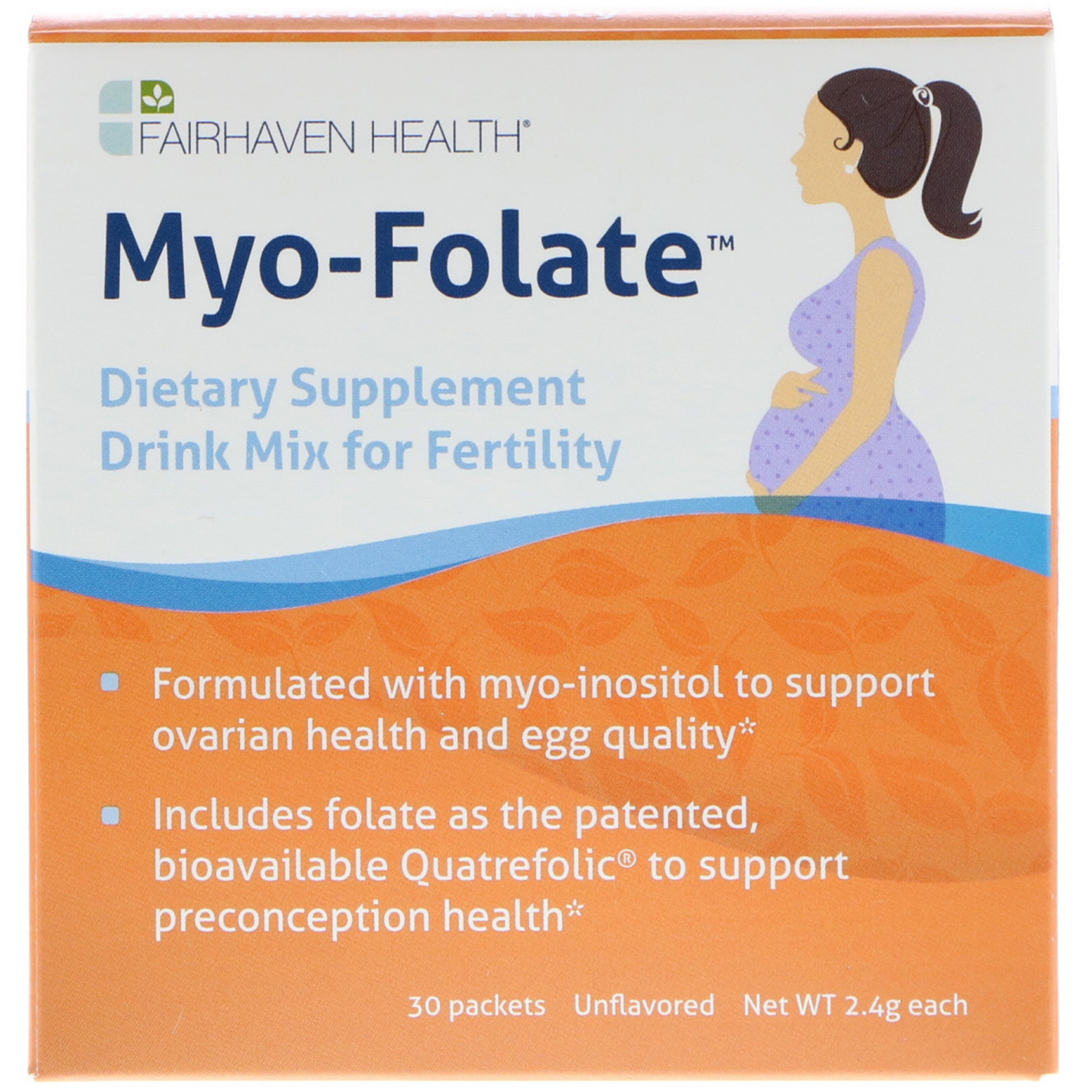Fairhaven Health, Myo-Folate, Um Suplemento Para Fertilidade Para Beber, Sem Sabor, 30 Pacotes, 2,4 g Cada