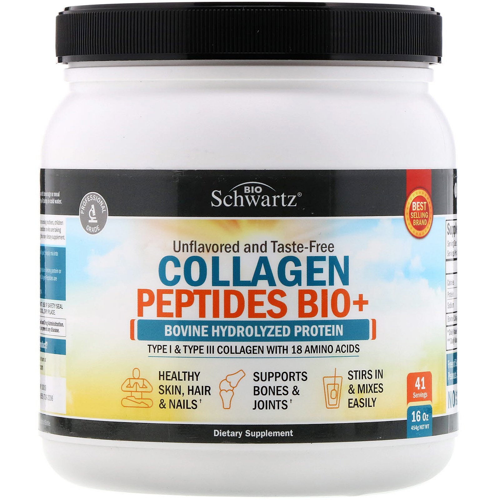 BioSchwartz, Collagen Peptides Bio+, Unflavored, 16 oz (454 g)
