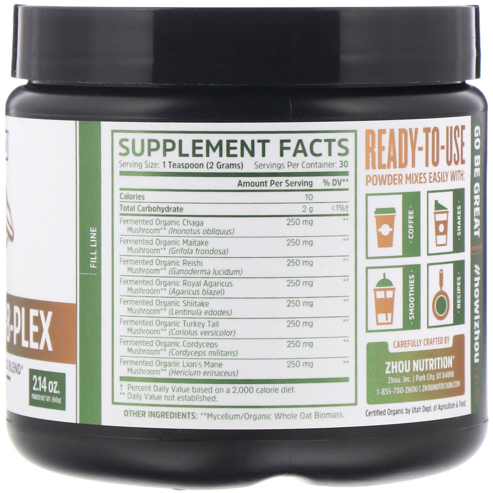 Zhou Nutrition, Mushroom 8-Plex Powder, 2.14 oz (60 g) - Imagem 2