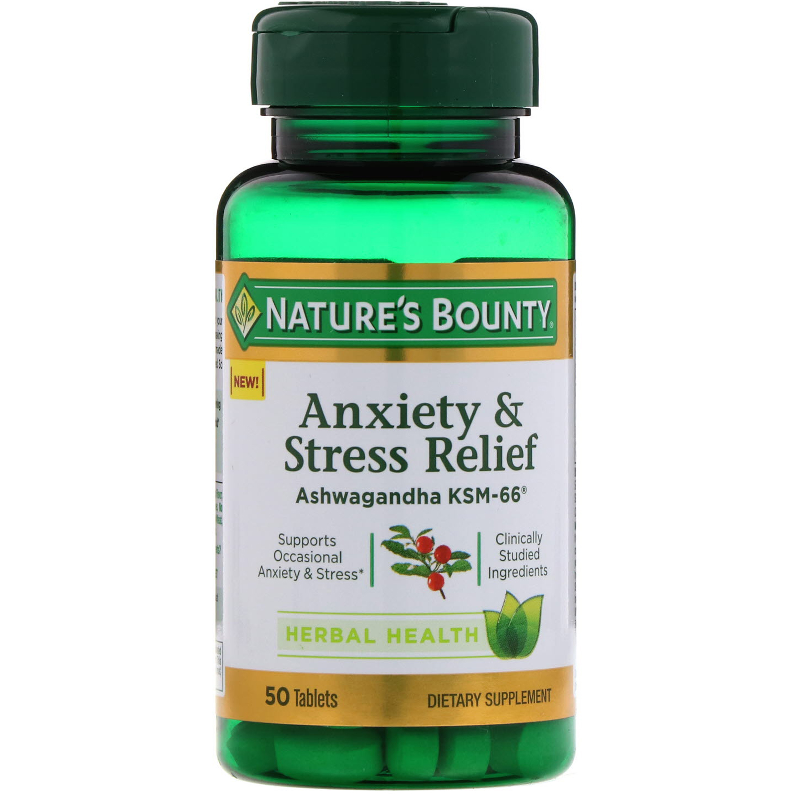 Nature's Bounty, Alívio de Ansiedade e Estresse, Ashwagandha KSM-66, 50 Comprimidos