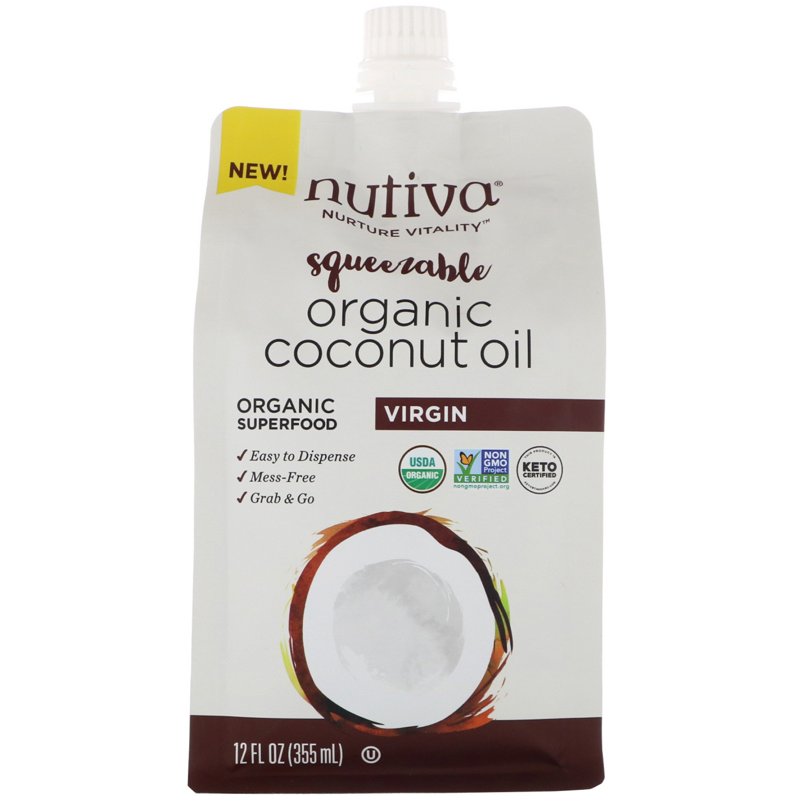 Nutiva, Squeezable Orgânico, Óleo de Coco Virgem, 12 fl oz (355 ml)