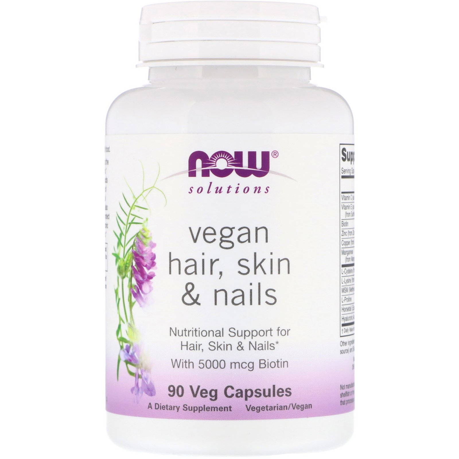 Now Foods, Solutions, Suporte Vegano para Cabelo e Unhas, 90 Cápsulas Vegetarianas