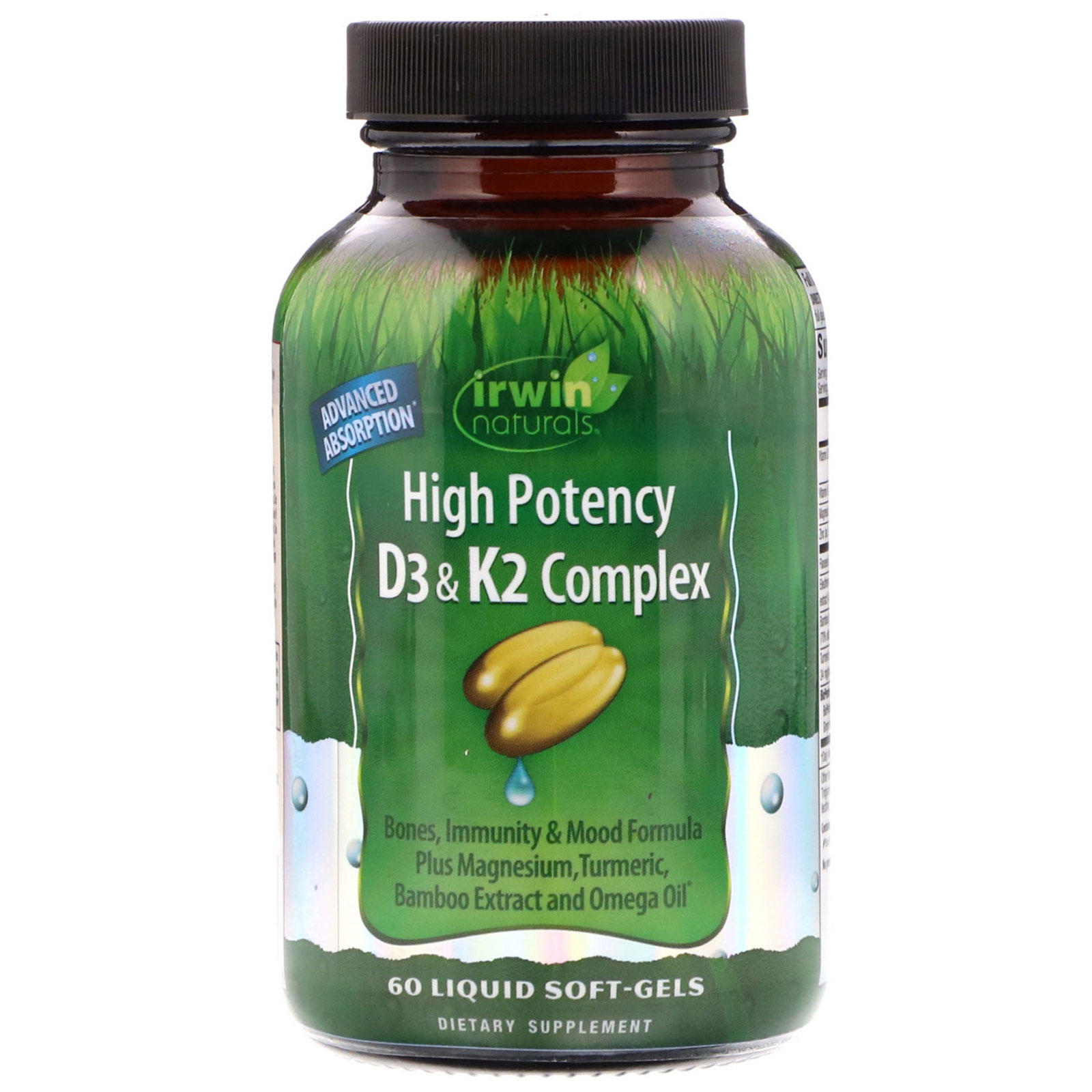 Irwin Naturals, Complexo D3 e K2 de Alta Potência, 60 Cápsulas Softgel Líquidas