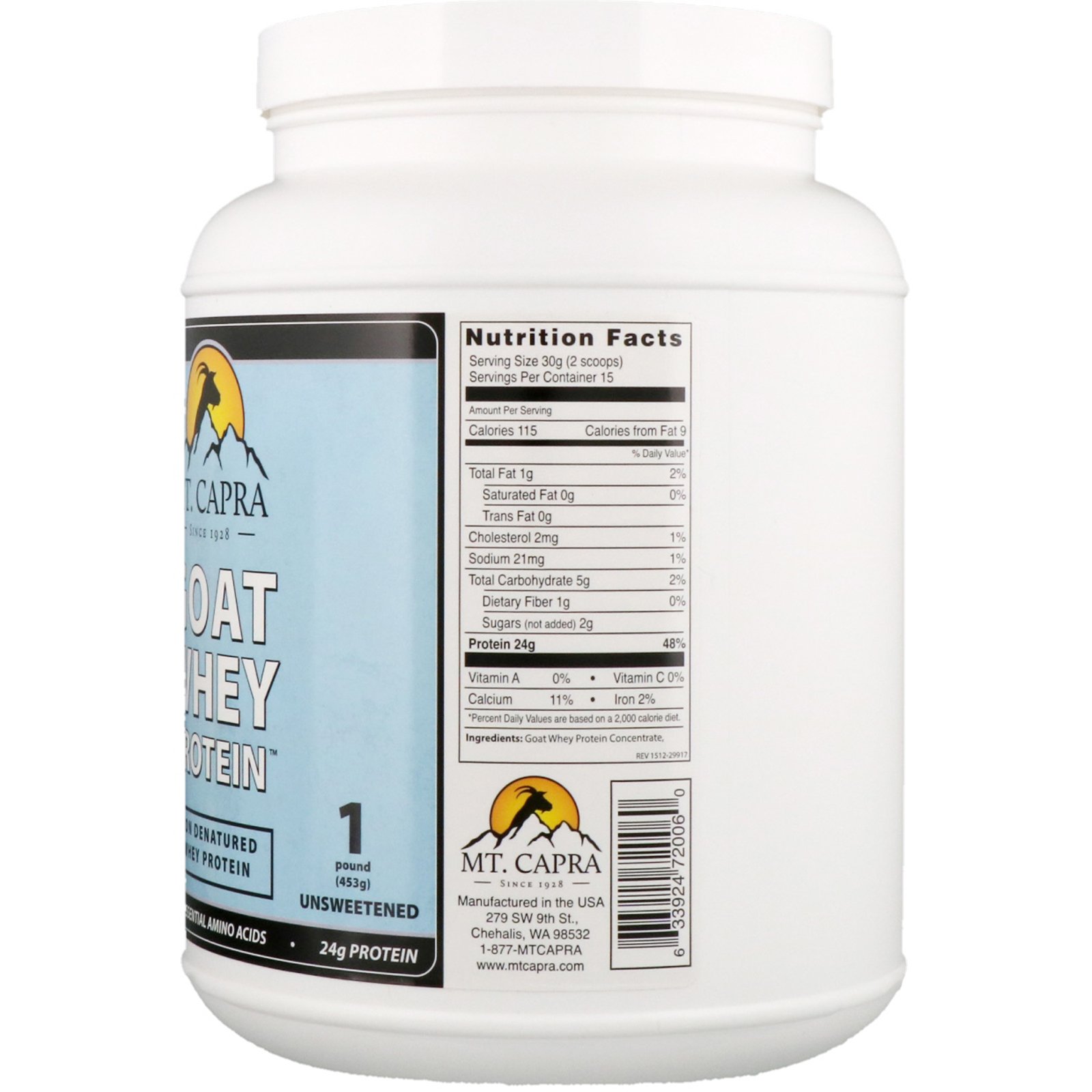 Mt. Capra, Proteína Whey de Cabra, Não Adoçada, 453 g - Imagem 2