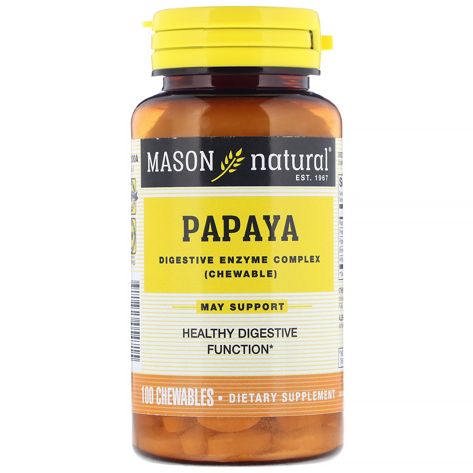 Mason Natural, Mamão Papaia, Complexo de Enzimas Digestivas, 100 Comprimidos Mastigáveis