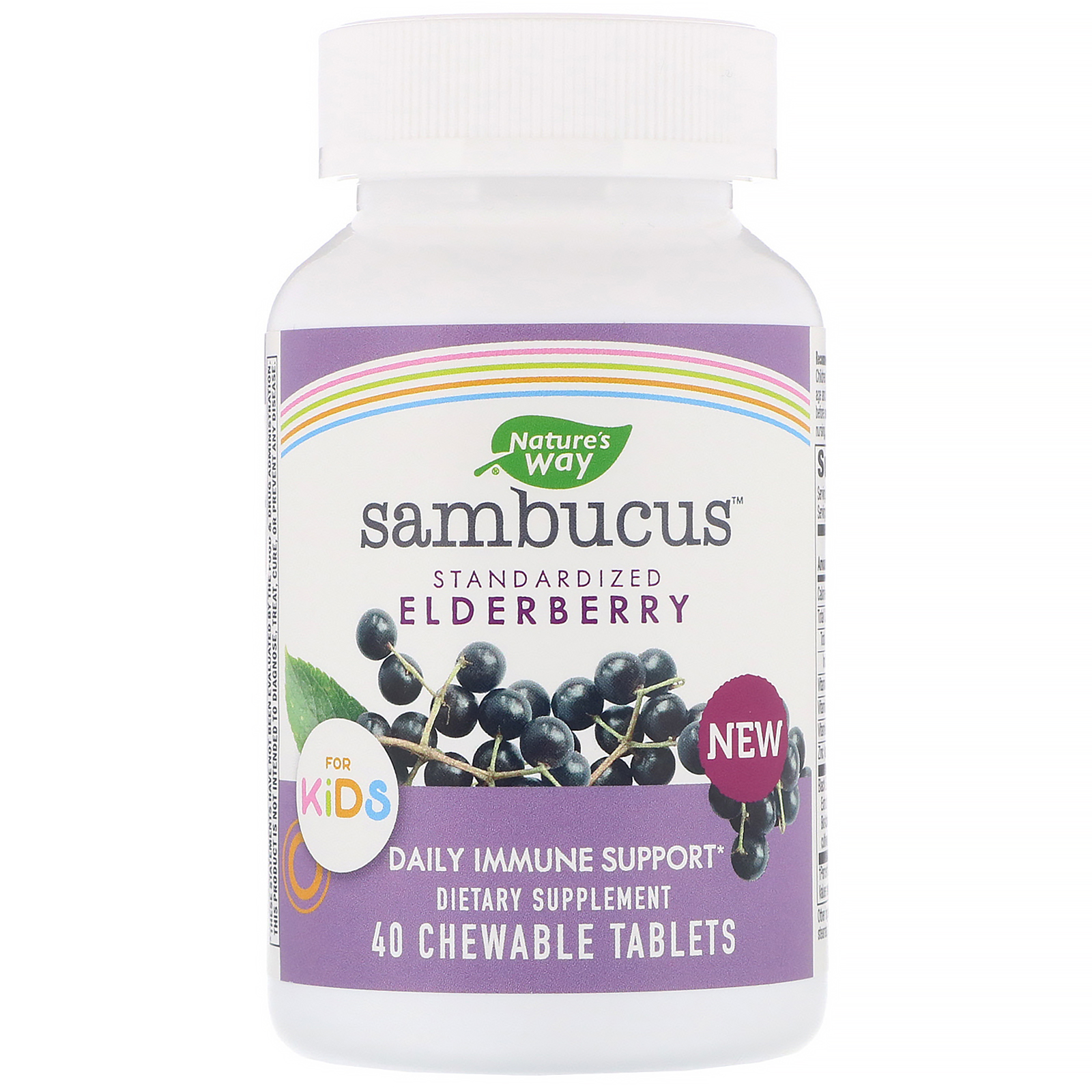 Nature's Way, Sambucus para Crianças, Fruto do Sabugueiro Padronizado, 40 Comprimidos Mastigáveis