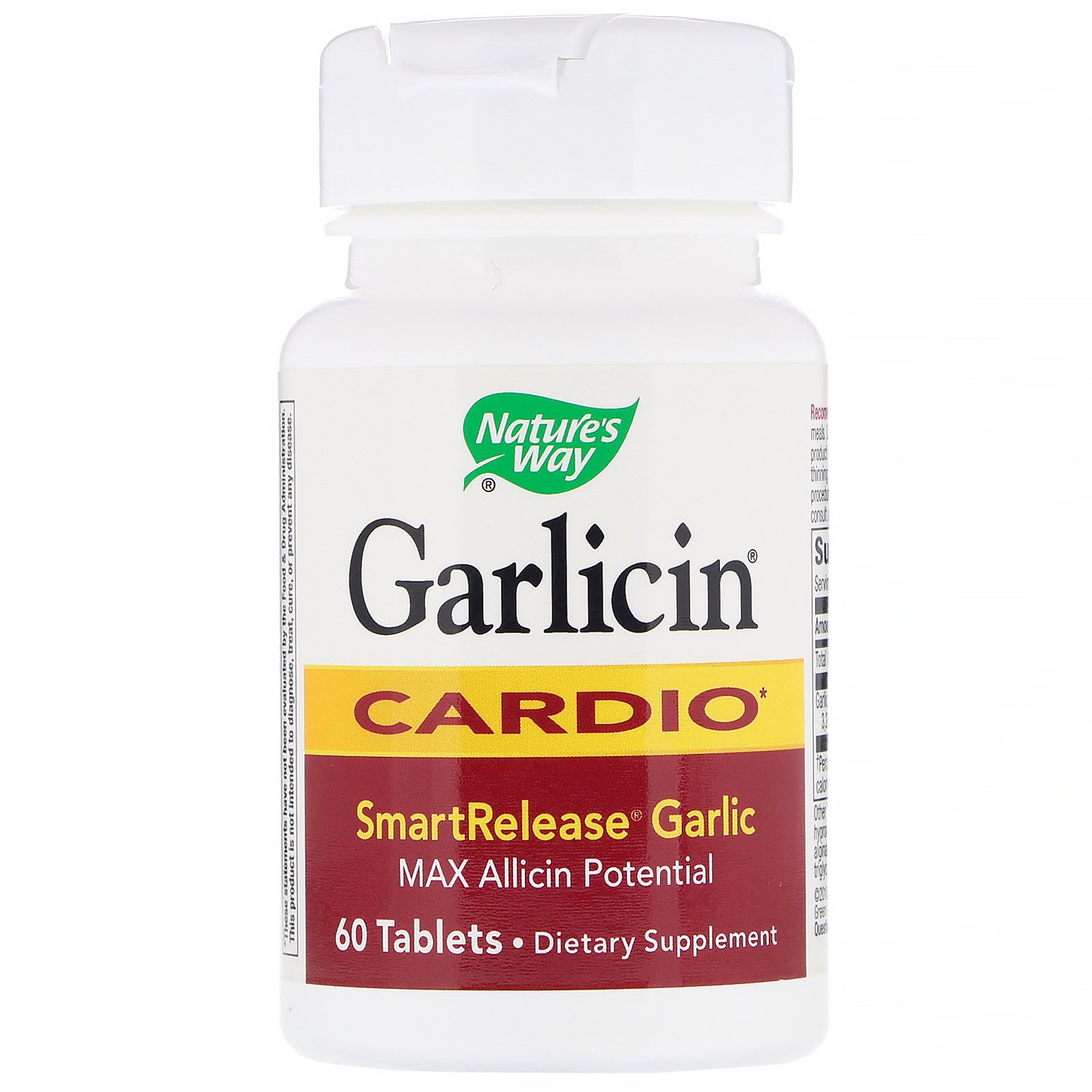 Nature's Way, Garlicin Cardio, Sem Odor, 60 Comprimidos - Imagem 3
