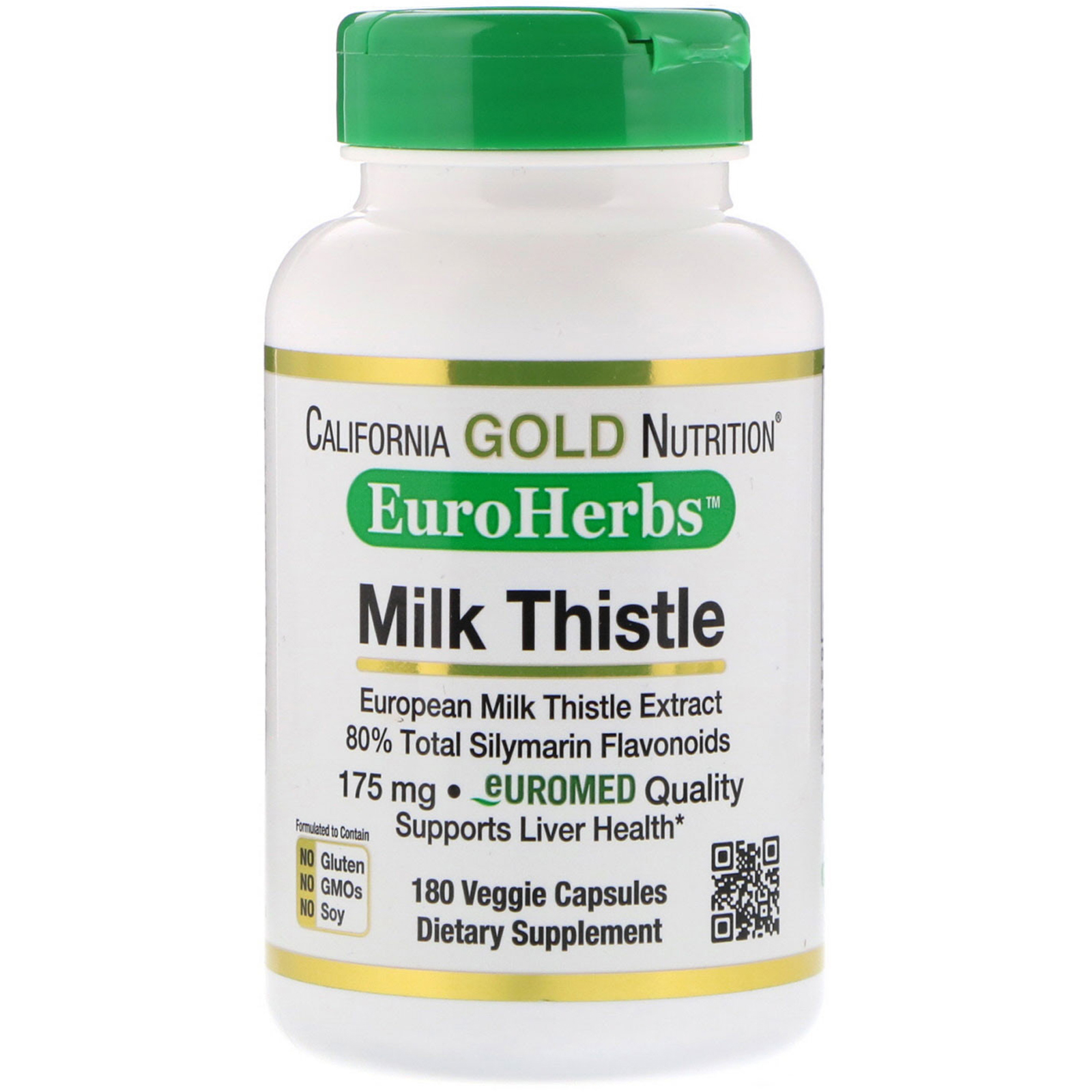 California Gold Nutrition, Extrato de Cardo Mariano, 80% Silimarina, EuroHerbs, Clinical Strength, 180 Cápsulas Vegetais
