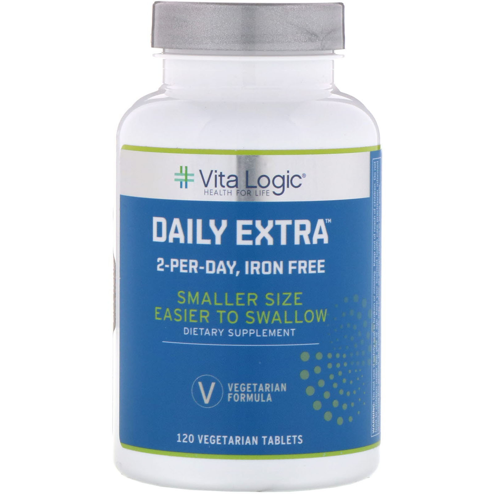 Vita Logic, Suplemento Daily Extra 2 Por Dia, Sem Ferro, 120 Comprimidos Vegetarianos