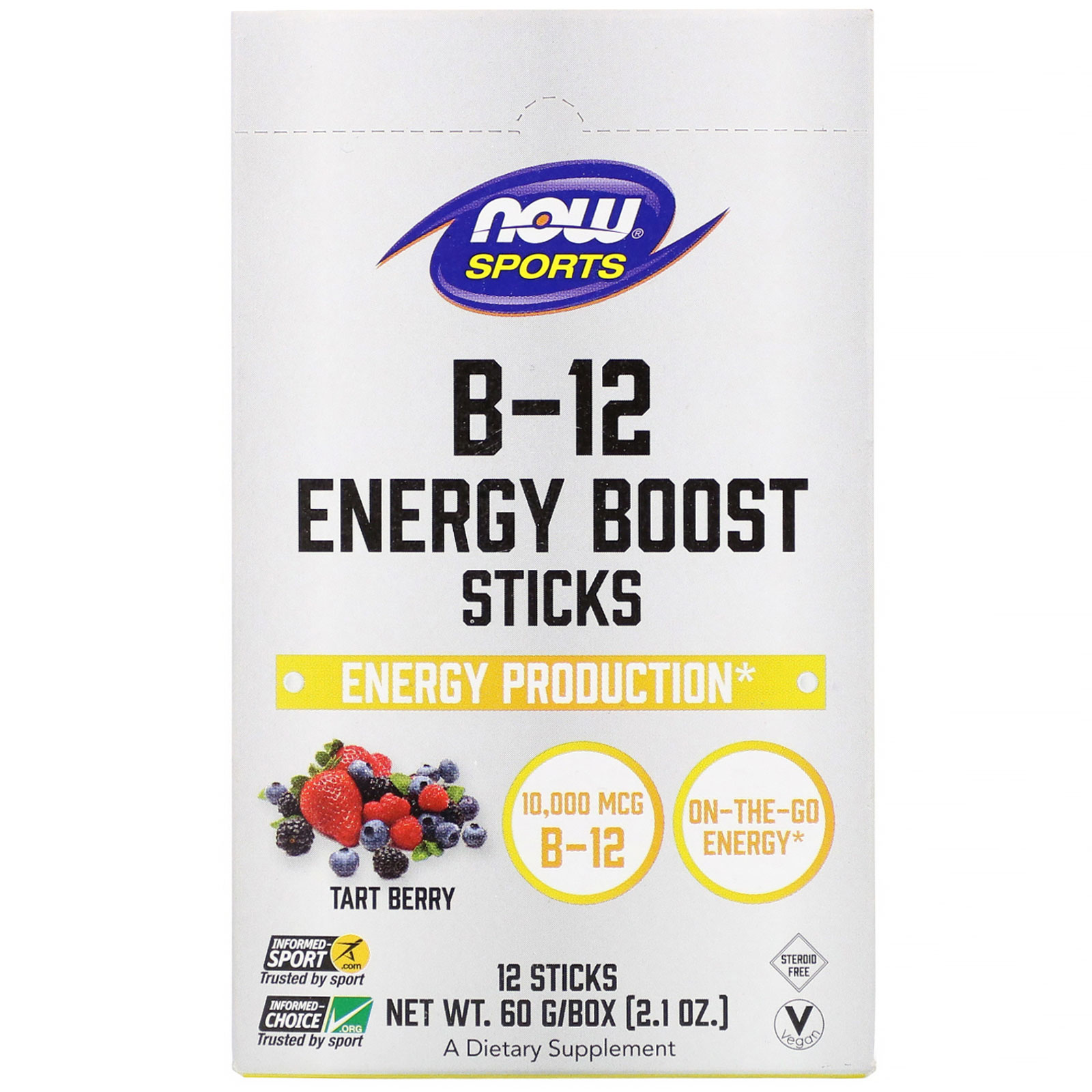 Now Foods, Sports, Tiras B-12 Energy Boost, Frutos Silvestres, 10.000 mcg, 12 Tiras, 60 g (2,1 oz)