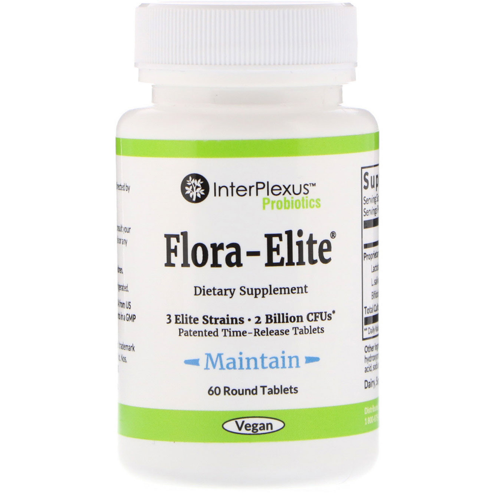 InterPlexus , Flora-Elite, 2 billion CFU's, 60 Round Tablets