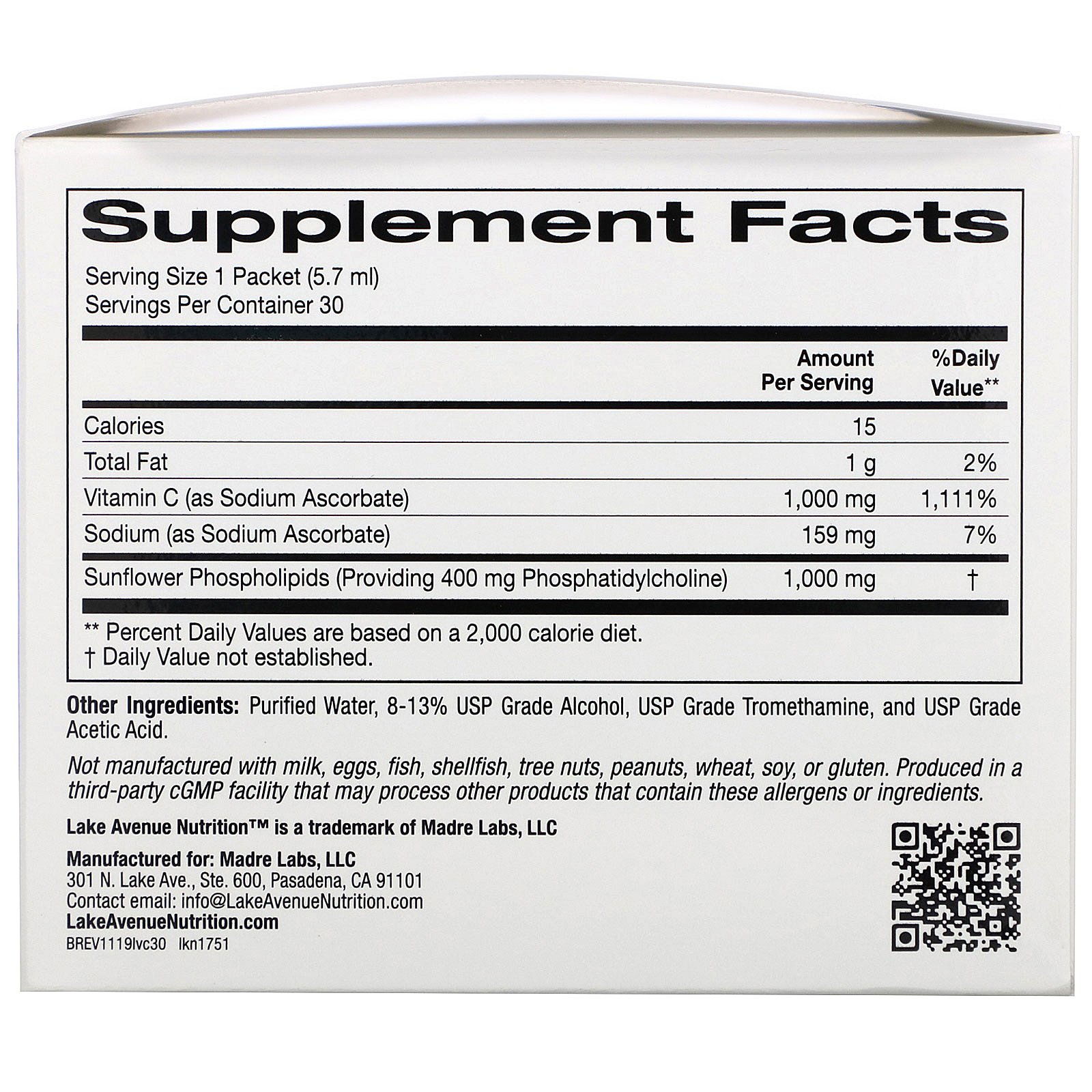 Lake Avenue Nutrition, Liposomal Vitamin C, Unflavored, 1,000 mg , 30 Packets, 0.2 oz (5.7 ml) Each - Imagem 2