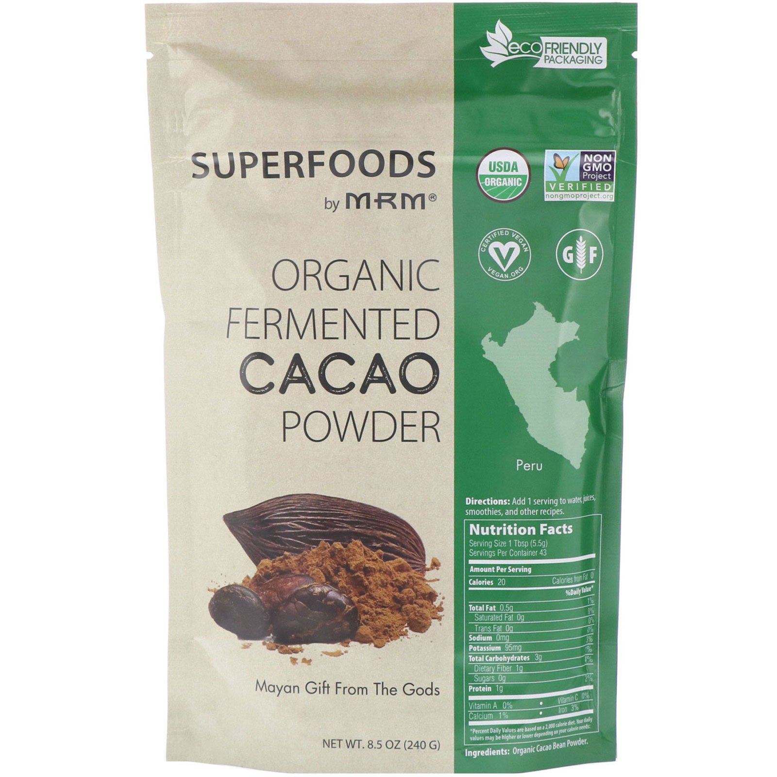 MRM, Pó de Cacau Fermentado Orgânico, 240 g (8,5 oz)