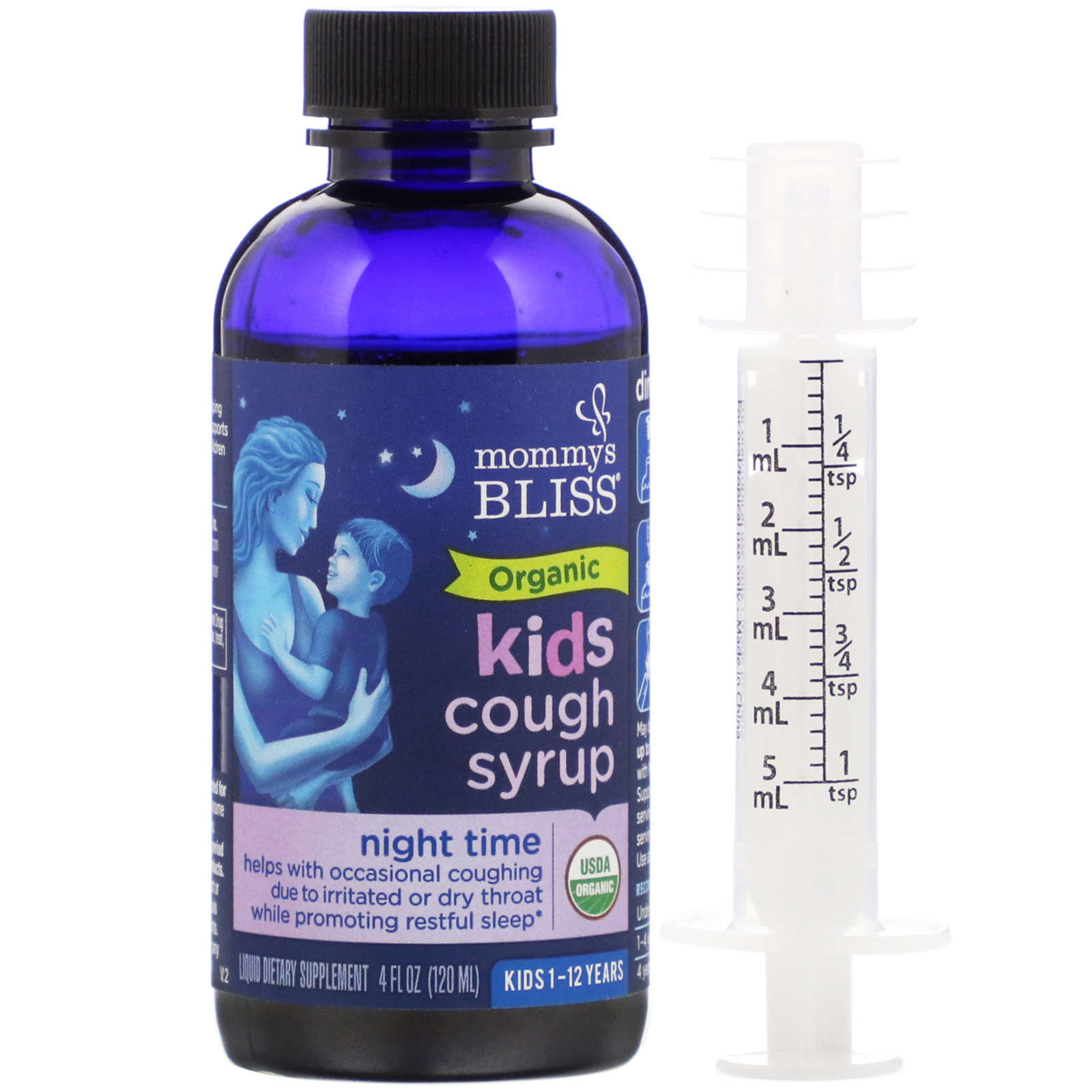 Mommy's Bliss, Kids, Organic Cough Syrup, Night Time, 1-12 Yrs, 4 fl oz (120 ml) - Imagem 3
