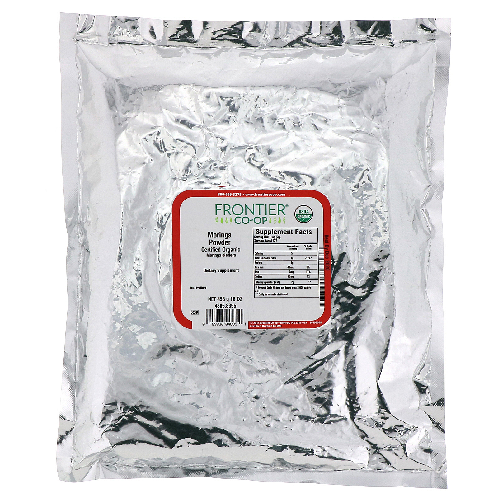 Frontier Natural Products, Pó de Moringa Orgânico Certificado, 16 oz (453 g) - Imagem 2