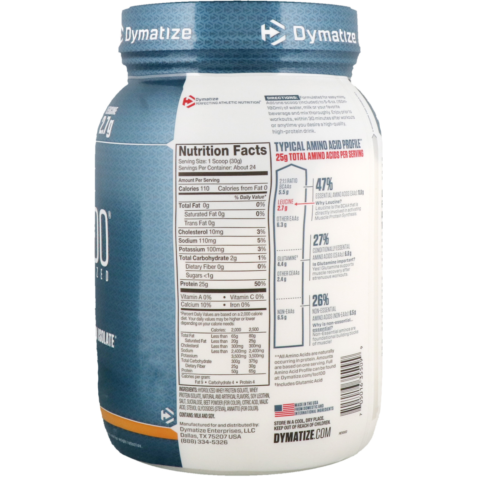 Dymatize Nutrition, ISO100 Hydrolyzed, 100% Whey Protein Isolate, Orange Dreamsicle, 1.6 lb (725 g) - Imagem 2