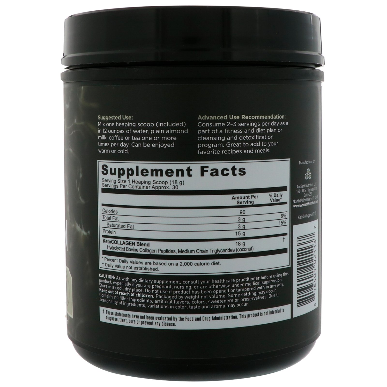 Dr. Axe / Ancient Nutrition, Colágeno Para Dietas Cetogênicas, Proteínas do Colágeno + TCM de Coco, 540 g (1,19 lbs) - Imagem 2