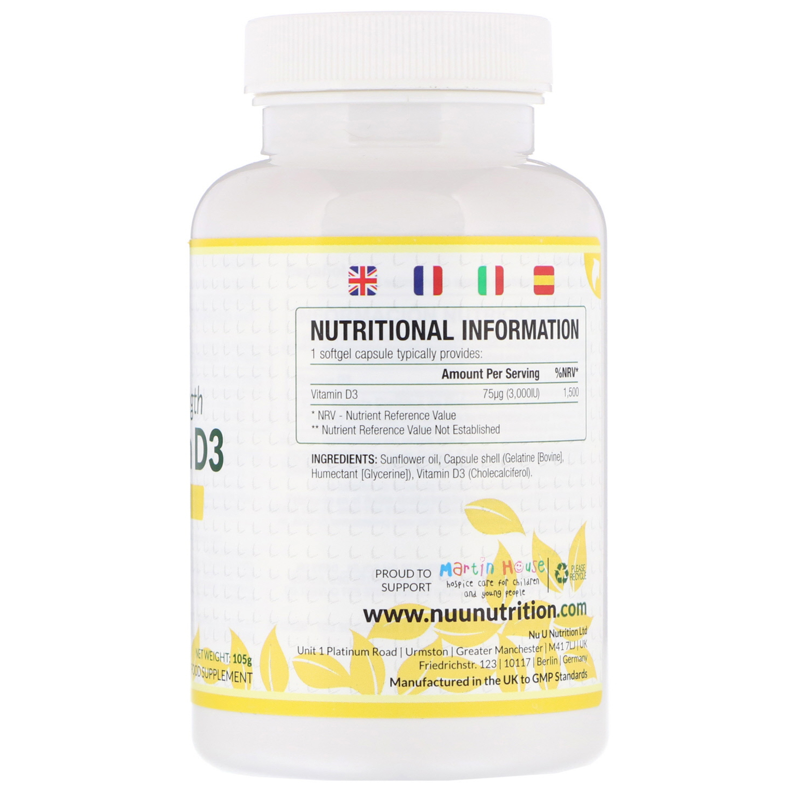 Nu U Nutrition, Vitamina D3 Máxima Potência, 3.000 UI, 180 Cápsulas Gelatinosas - Imagem 2