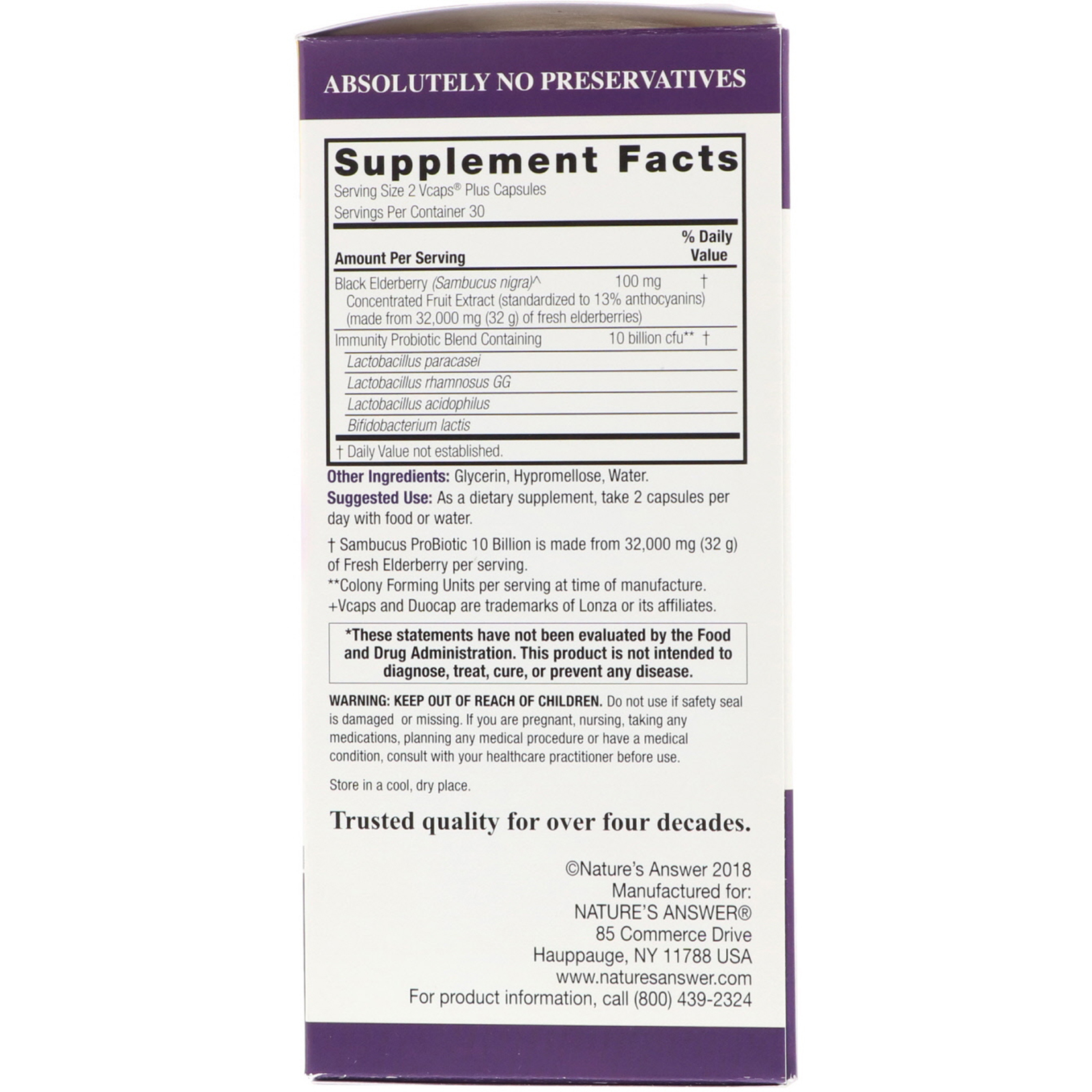 Nature's Answer, Sambucus + ProBiotic, 60 Vegan DuoCap Capsules - Imagem 2