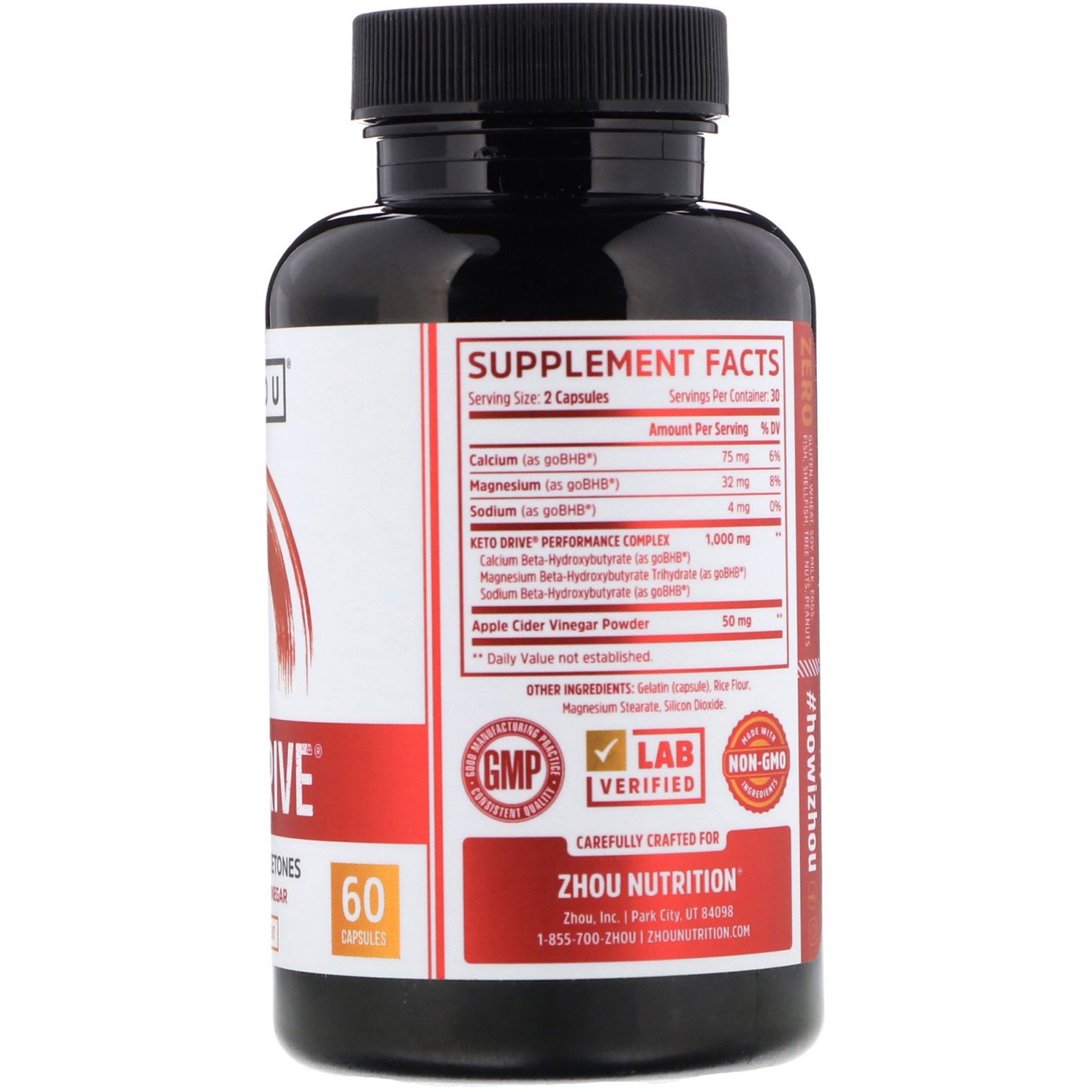 Zhou Nutrition, Keto Drive, Cetona Exógena de BHB, 60 Cápsulas - Imagem 2