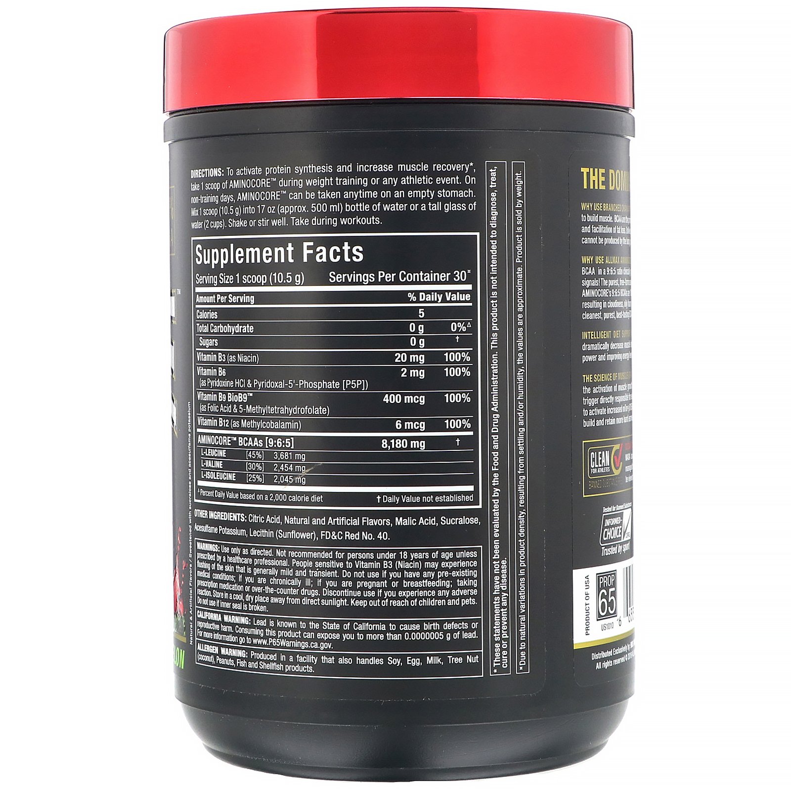 ALLMAX Nutrition, AMINOCORE BCAA, Watermelon, 0.69 lbs (315 g) - Imagem 2