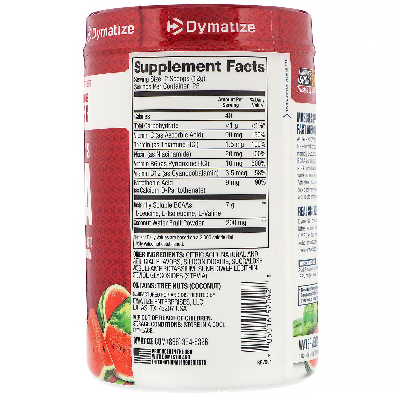 Dymatize Nutrition, Athlete’s BCAA, Melancia, 10,58 oz (300 g) - Imagem 2