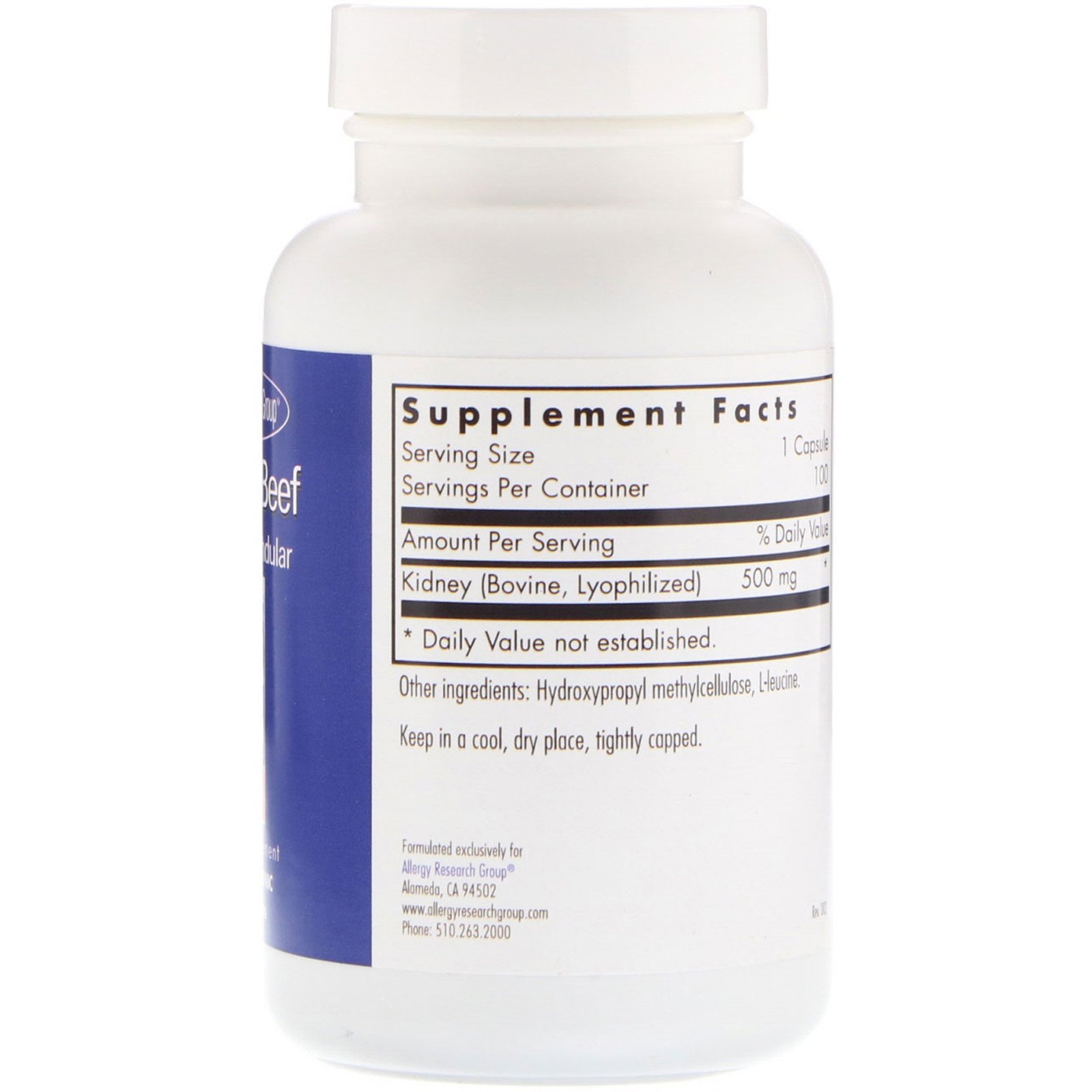 Allergy Research Group, Kidney Beef, Natural Glandular, 100 vegicaps - Imagem 2