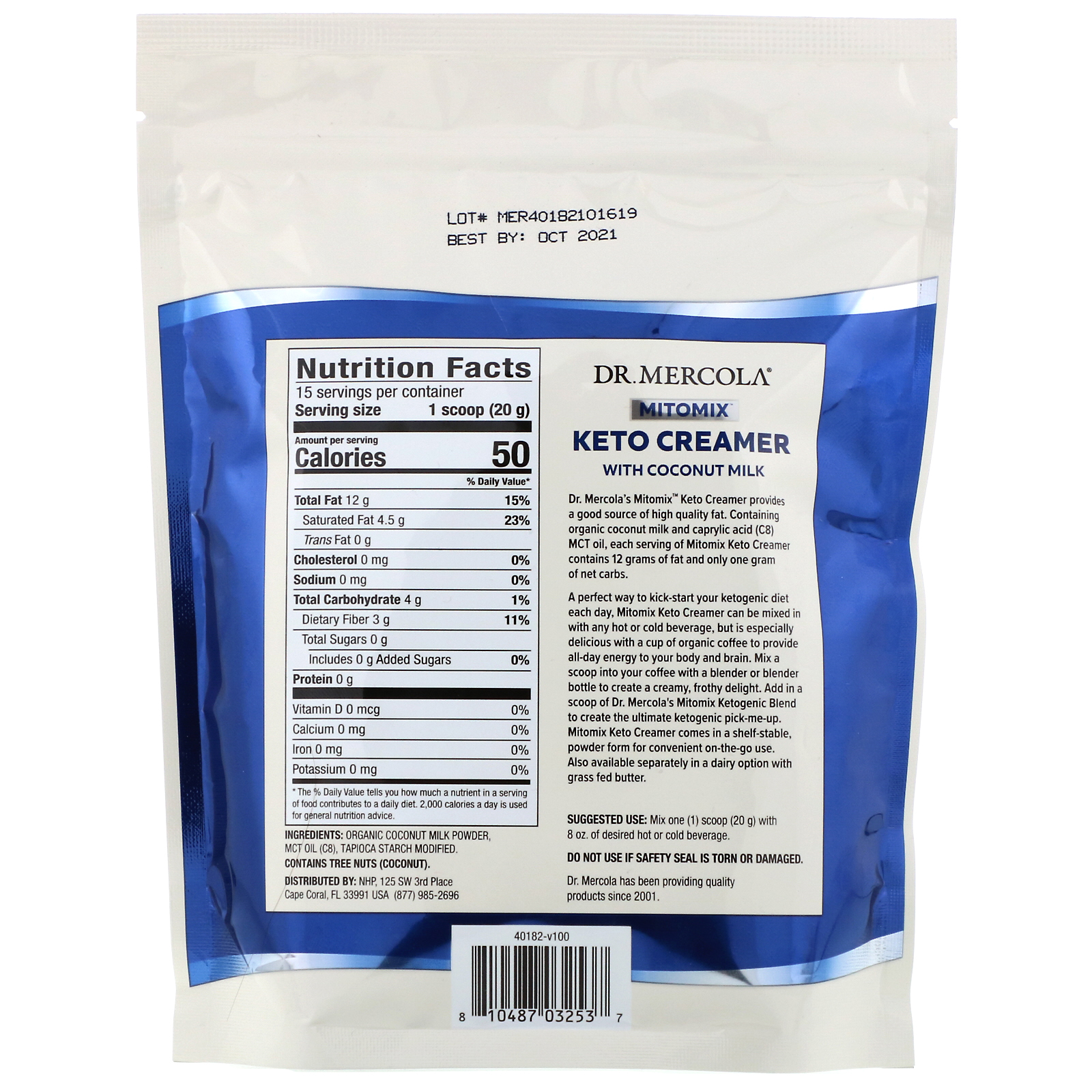 Dr. Mercola, Mitomix, Keto Creamer with Coconut Milk, 10.58 oz (300 g) - Imagem 2
