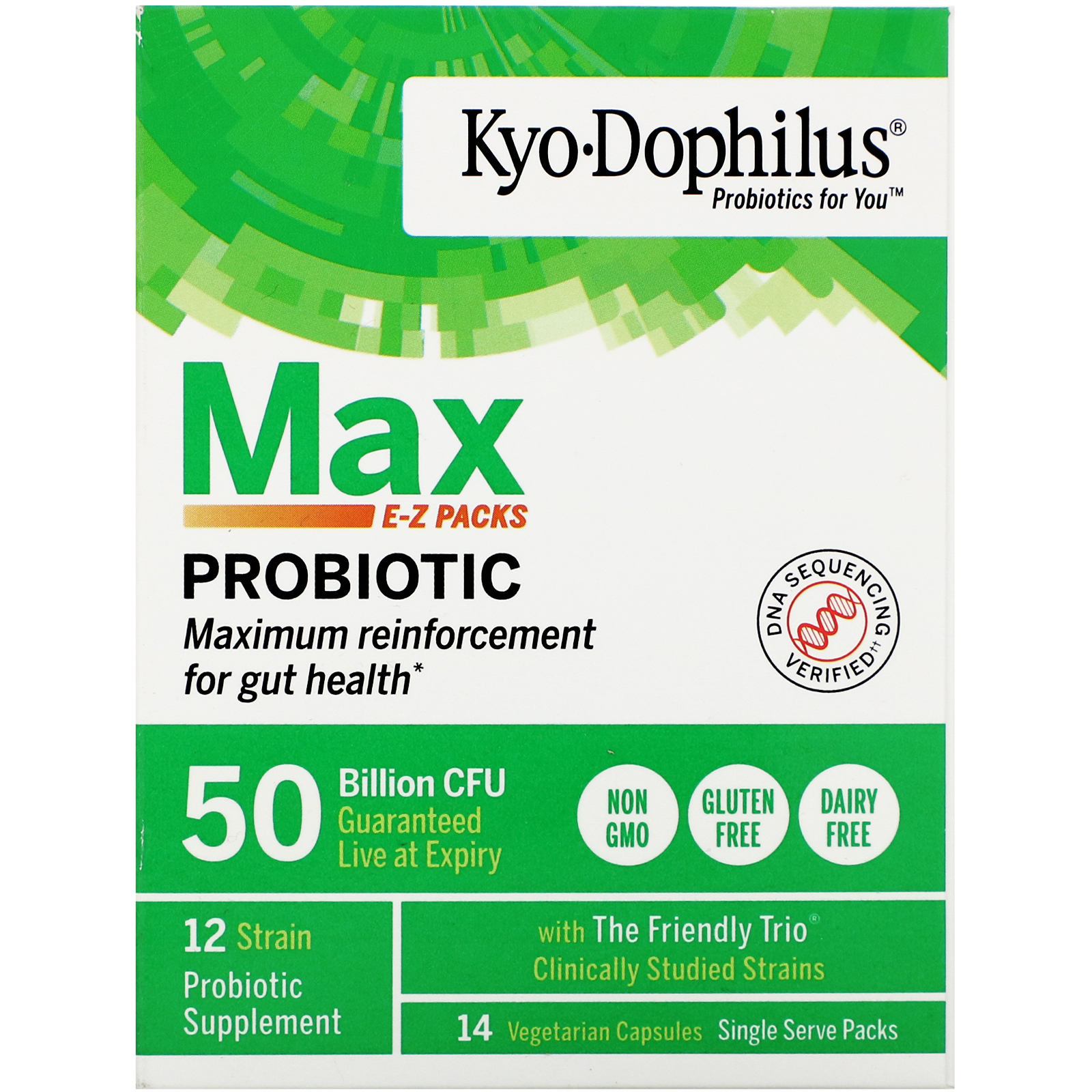 Kyolic, Kyo-Dophilus, E-Z Packs de Probiótico Max, 50 Bilhões de UFCs, 14 Cápsulas Vegetarianas