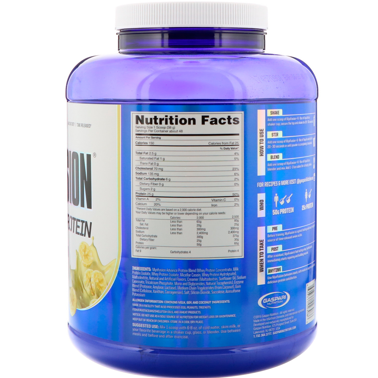Gaspari Nutrition, MyoFusion, Proteína Avançada, Creme de Banana, 4 lbs (1814 g) - Imagem 2