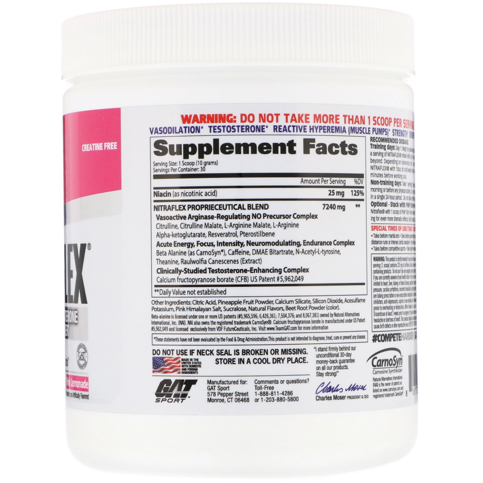 GAT, NITRAFLEX, Pink Lemonade, 10.6 oz (300 g) - Imagem 2