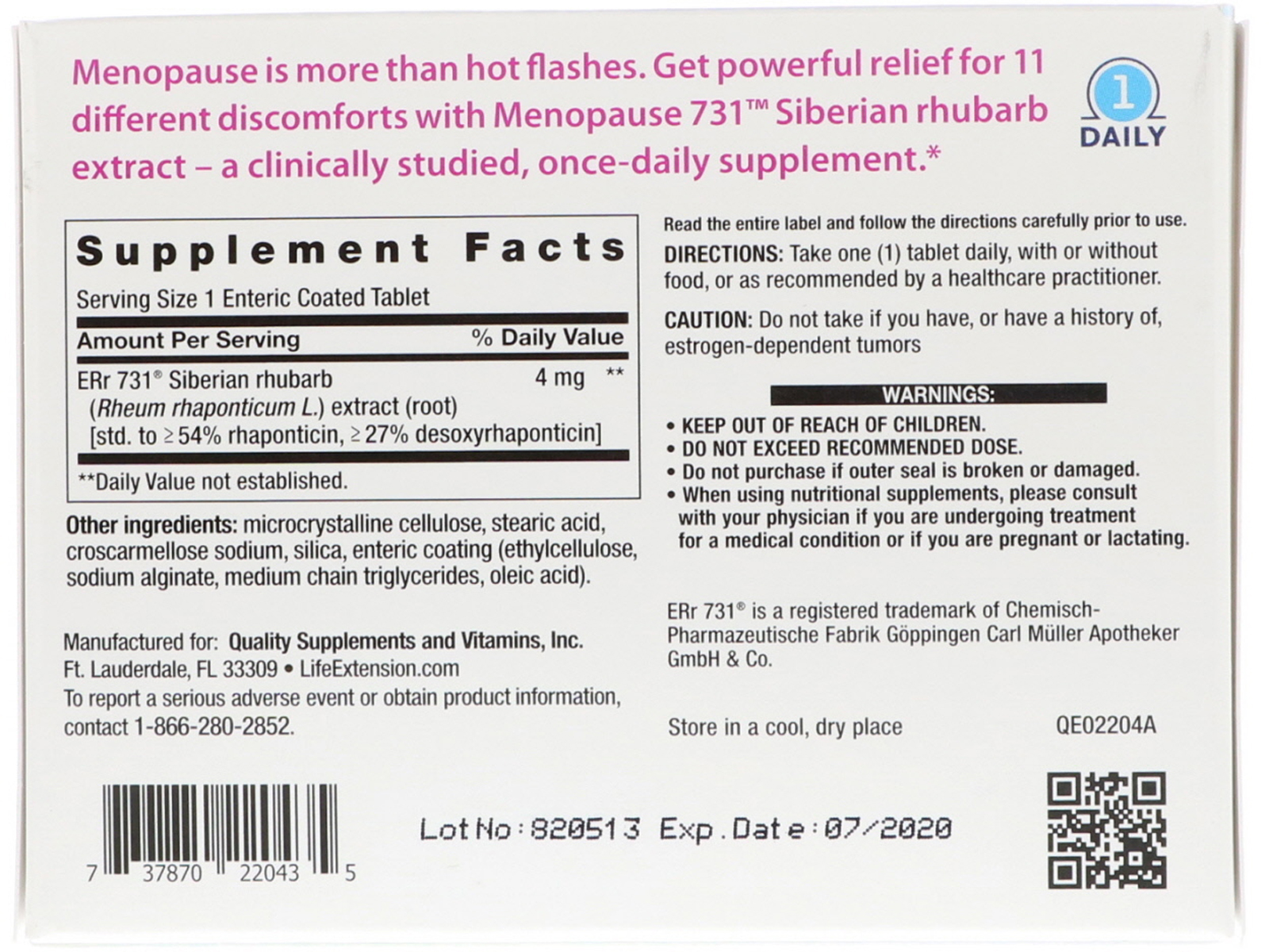Life Extension, Menopausa 731, 30 Comprimidos - Imagem 2