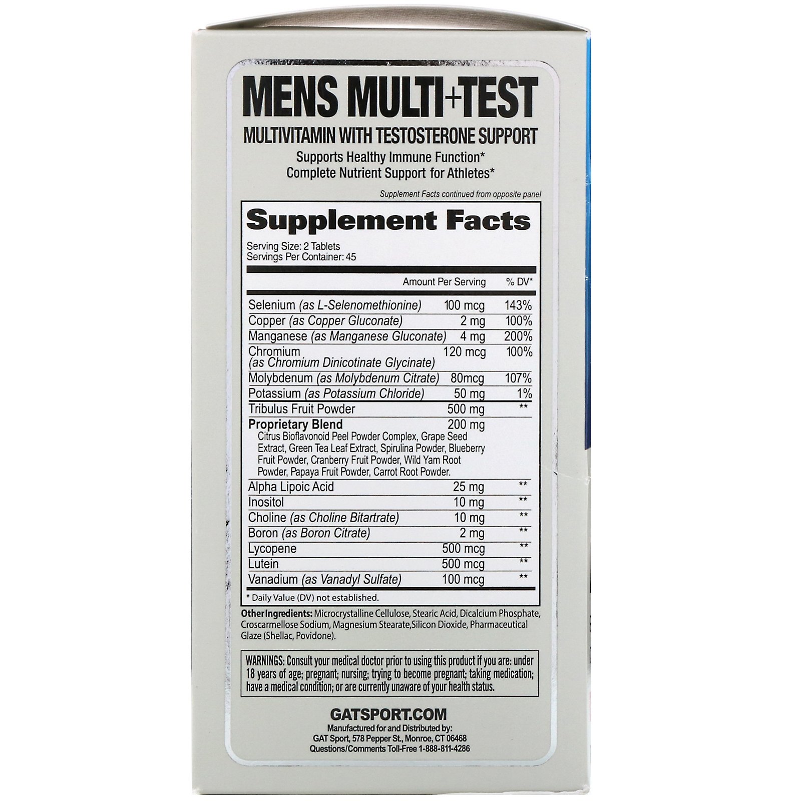 GAT, Men's Multi+Test, Multivitamínico com Suporte de Testosterona, 90 Comprimidos - Imagem 2