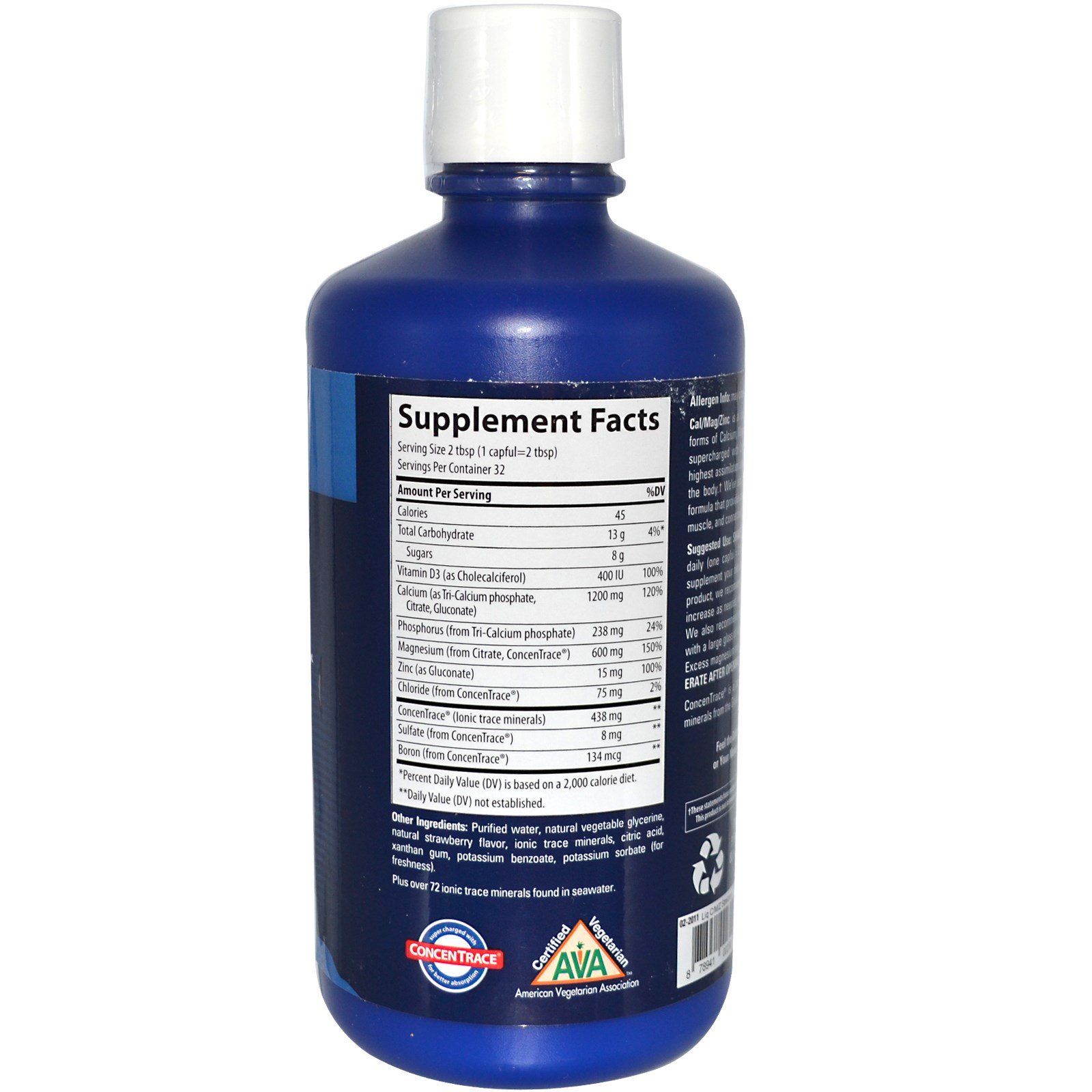 Trace Minerals Research, Líquido de Rápida Absorção, Cal/Mag/Zinc, Morango, 32 fl oz (946 ml)