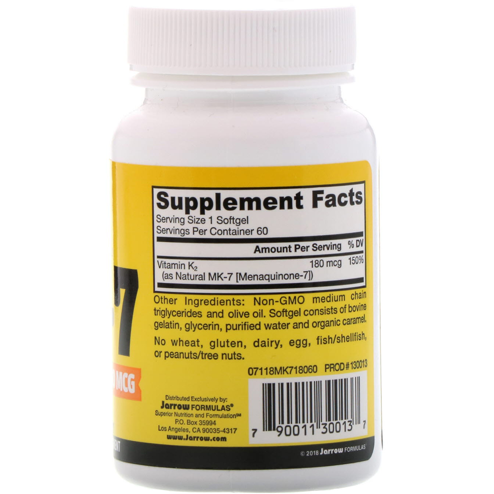 Jarrow Formulas, MK-7, Most Active Form of Vitamin K2, 180 mcg, 60 Softgels - Imagem 2