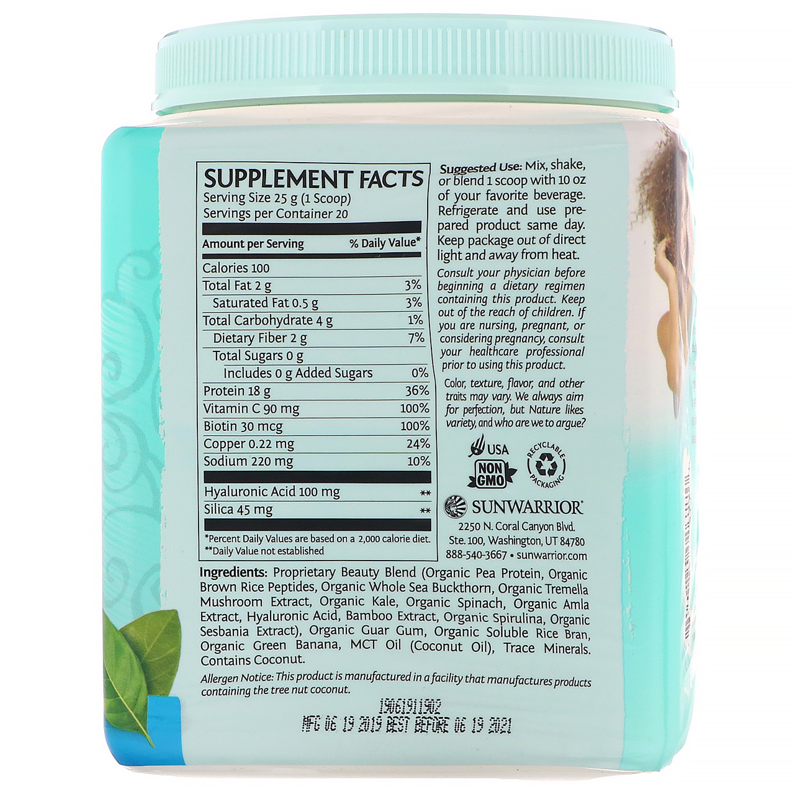 Sunwarrior, Peptídeos Proteicos para Produção de Colágeno, Natural, 500 g (17,6 oz) - Imagem 2