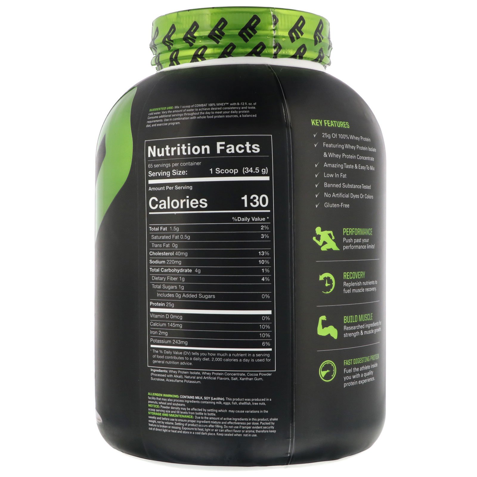 MusclePharm, Combat 100%, Proteína Whey, Chocolate Duplo, 2.269 g (5 lb) - Imagem 2
