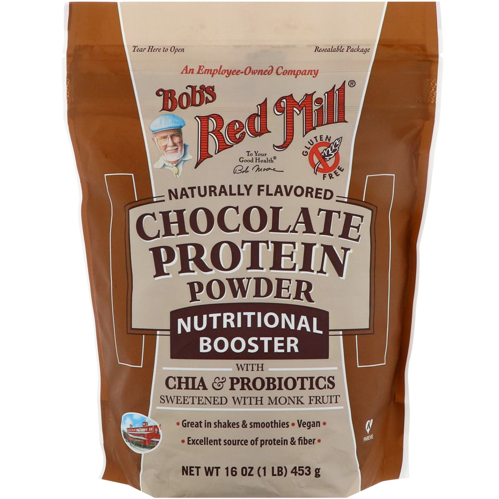 Bob's Red Mill, Proteína em pó Sabor Chocolate, Amplificador Nutricional com Chia e Prebióticos, 16 oz (453 g)