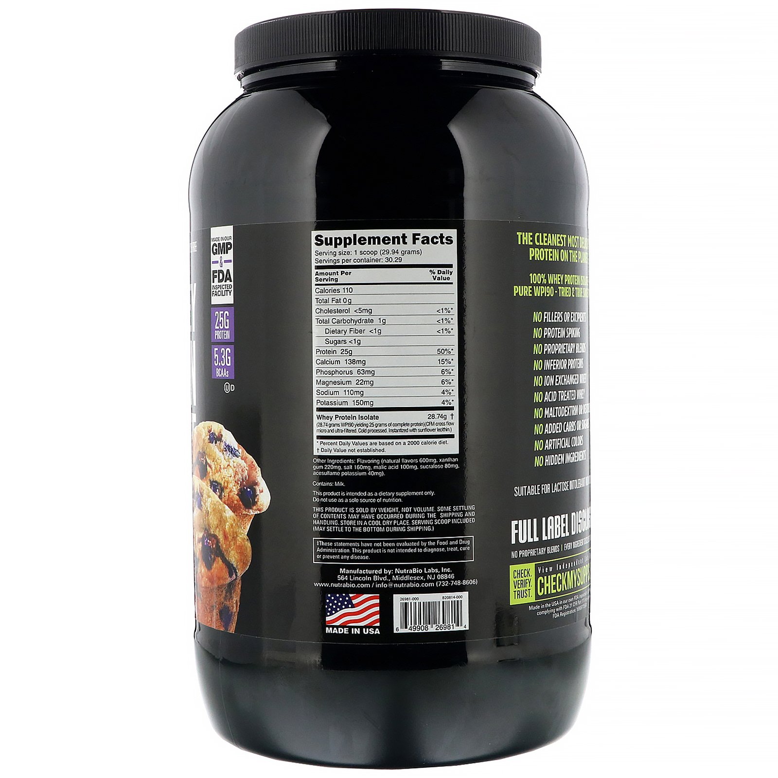 NutraBio Labs, 100% Whey Isolado, Muffin de Mirtilo, 907 g (2 lb) - Imagem 2