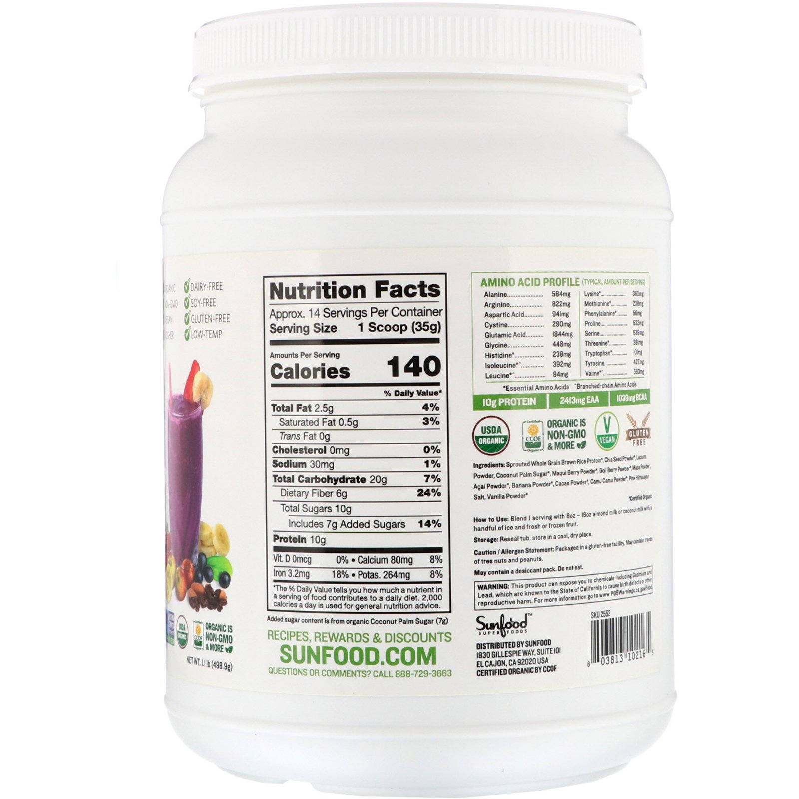 Sunfood, Organic Superfood Smoothie Mix, 1.1 lb (498.9 g) - Imagem 2